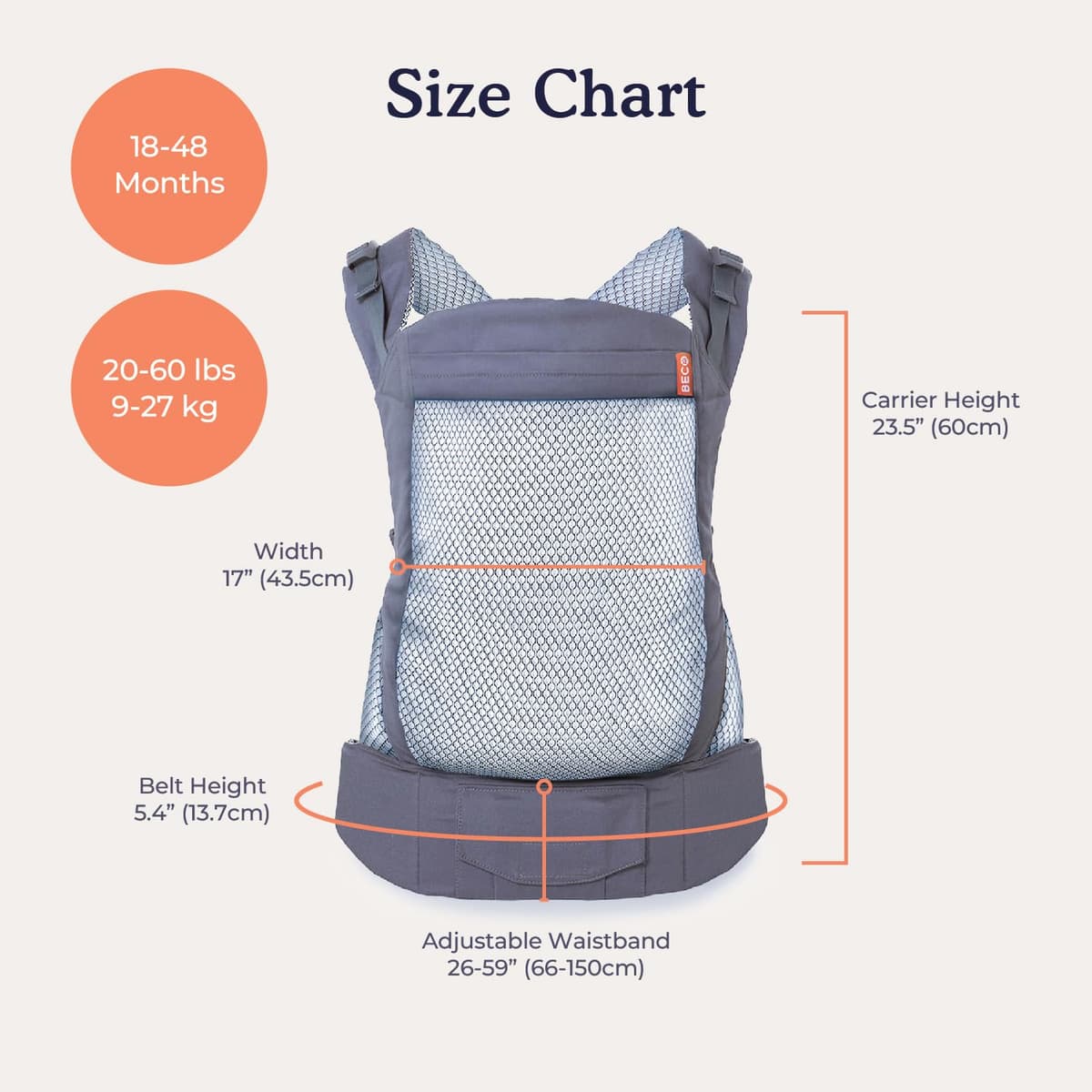 Beco Toddler Carrier with Breathable 3D Mesh & Extra Wide Seat - Front-Carry & Backpack Style - Lightweight Sling Carrier for Children (24-48 Months) - Cool Navy — view 5