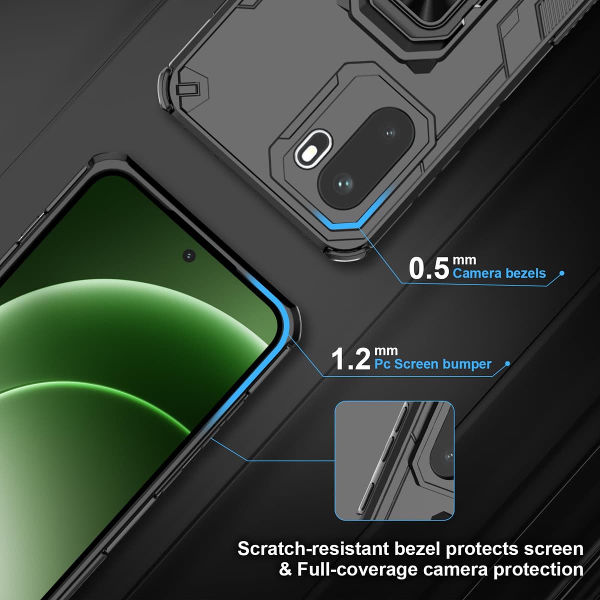 Funda para CMF Phone 2 Pro, Carcasa Antigolpes con Soporte anular metálico, Case Protectora de Grado Militar, Negro — view 1333