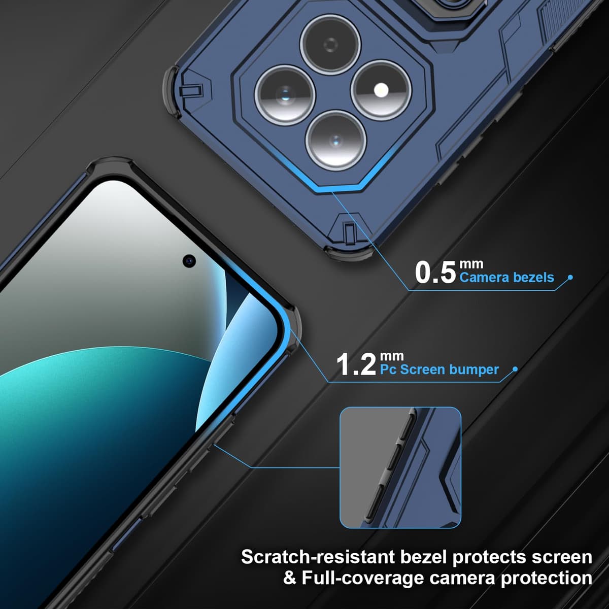 Funda para Xiaomi Redmi Note 15 Pro 5G, Carcasa Antigolpes con Soporte anular metálico, Case Protectora de Grado Militar, Azul — view 2