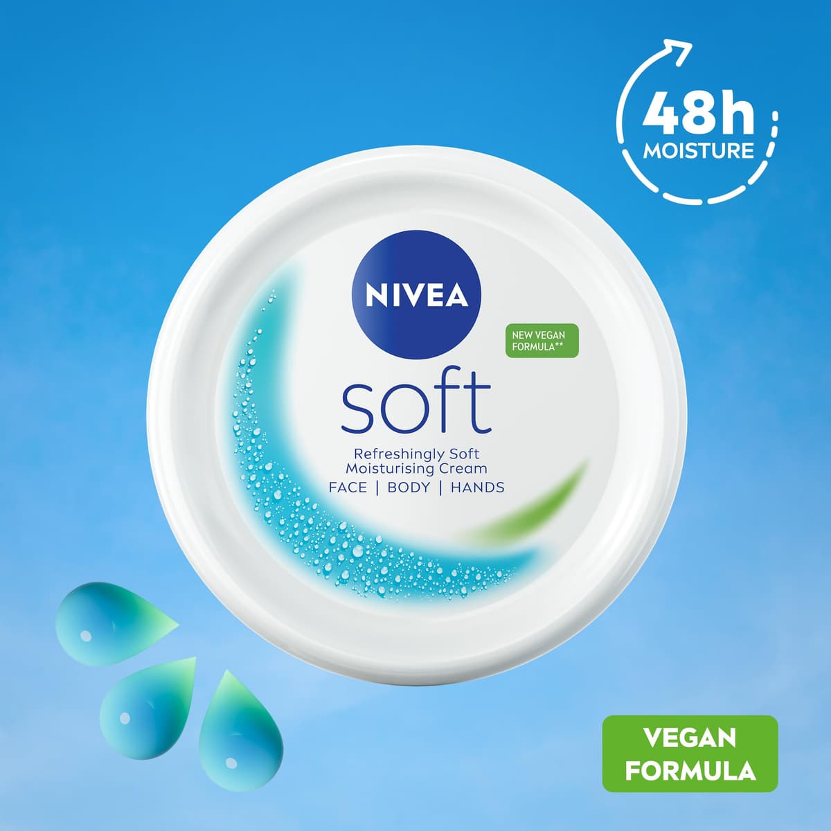 NIVEA Soft Moisturising Cream (500ml), 48H Face Moisturiser for Face, Body and Hands with Vitamin E and Jojoba Oil, Hand Lotion Moisturises Deeply, Vegan Formula Day Cream — view 4