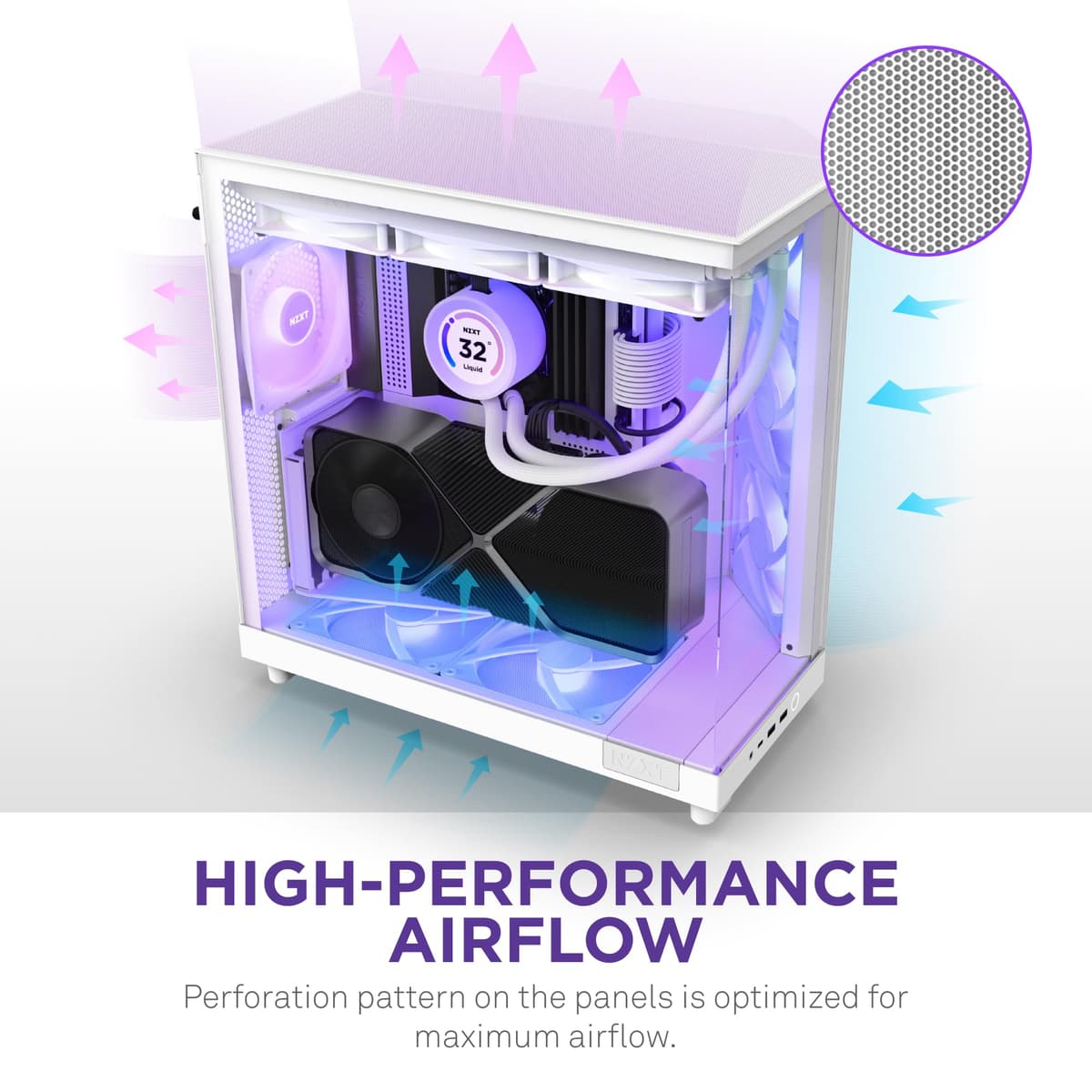 NZXT H6 Flow RGB | CC-H61FW-R1 | Compact Dual-Chamber Mid-Tower Airflow Case | Includes 3 x 120mm RGB Fans | Panoramic Glass Panels | High-Performance Airflow Panels | Cable Management | White — view 5