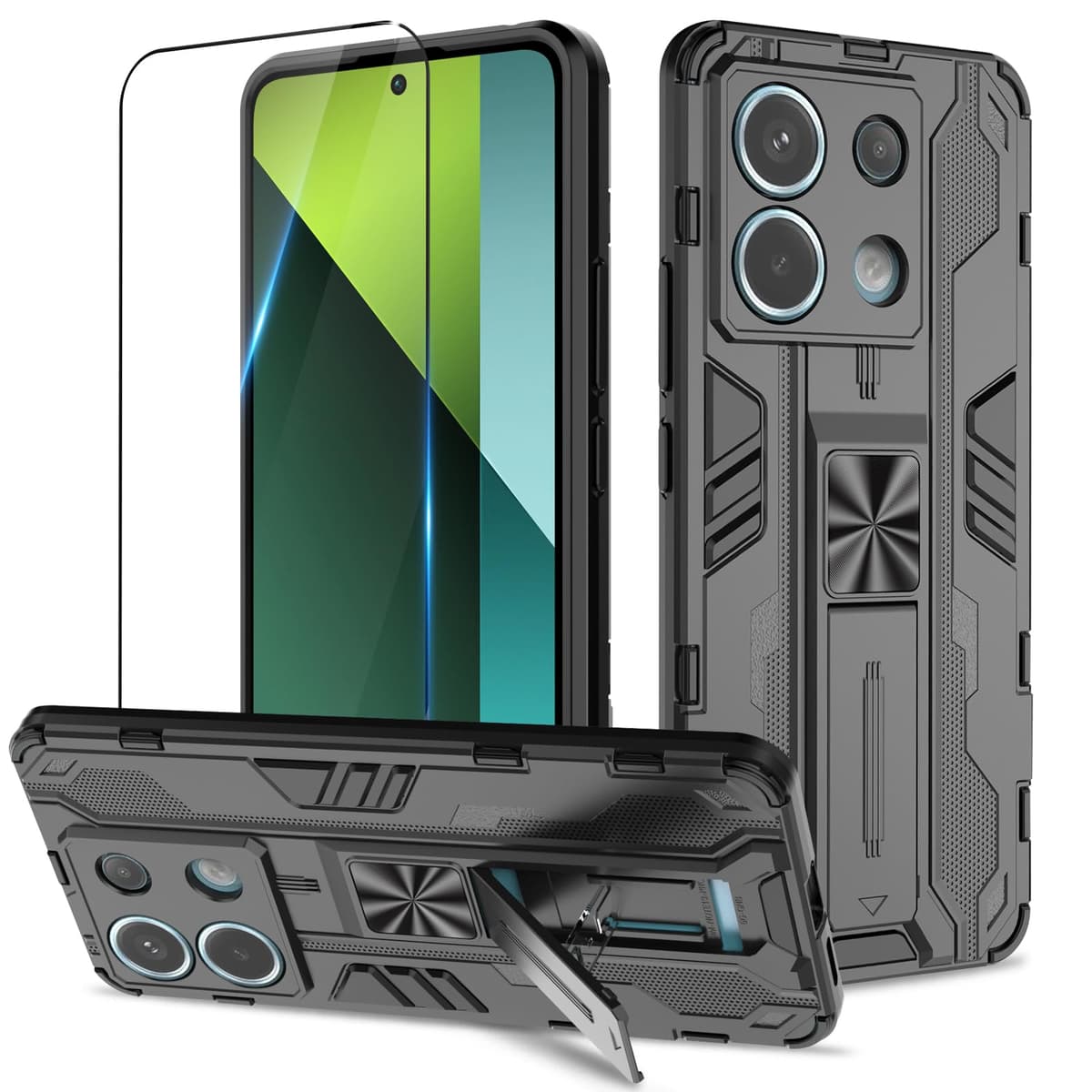 Funda para CMF Phone 2 Pro, Carcasa Antigolpes con Soporte anular metálico, Case Protectora de Grado Militar, Negro — view 1500