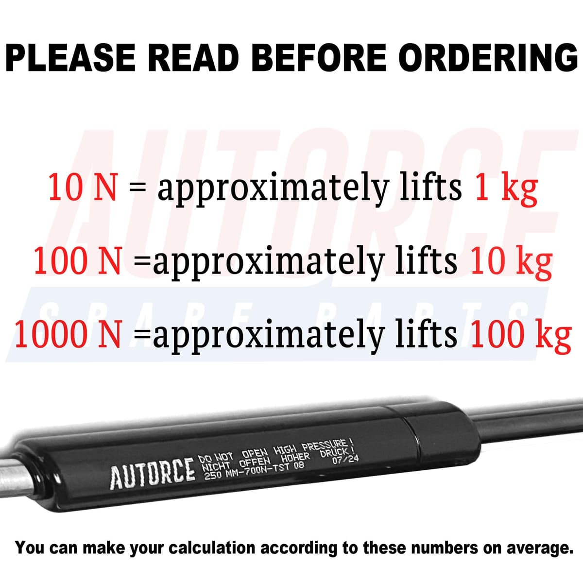 Universal Gas Struts Springs Heavy Duty Shock Absorber With BALL JOINT Heads Force From 100N to 2000N, Open Length From 150MM to 1000MM AUTORCE Lift Support System (300MM, 300 N) — view 9