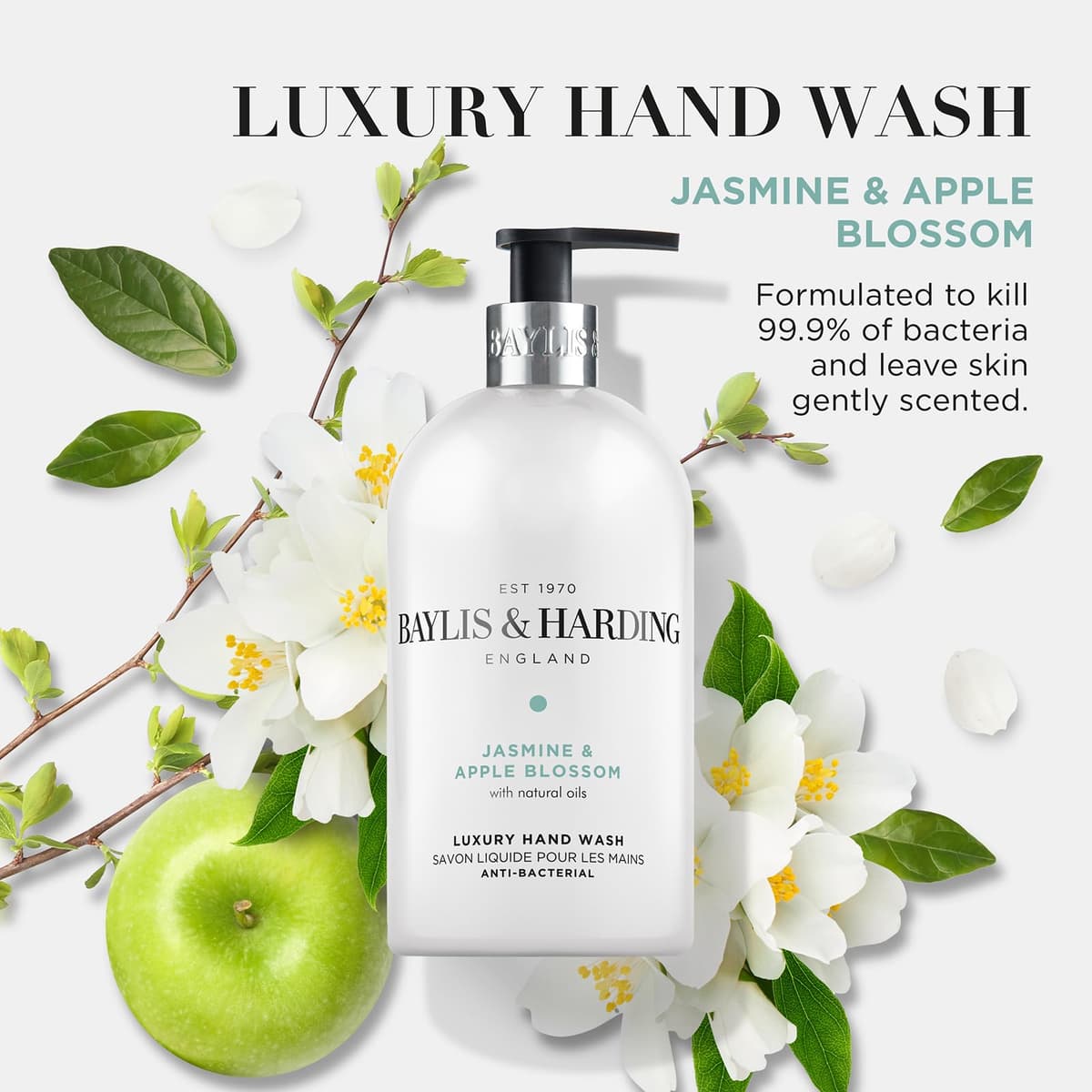 Baylis & Harding Jasmine and Apple Blossom Anti-Bacterial Hand Wash, 500 ml (Pack of 3) - Vegan Friendly — view 4