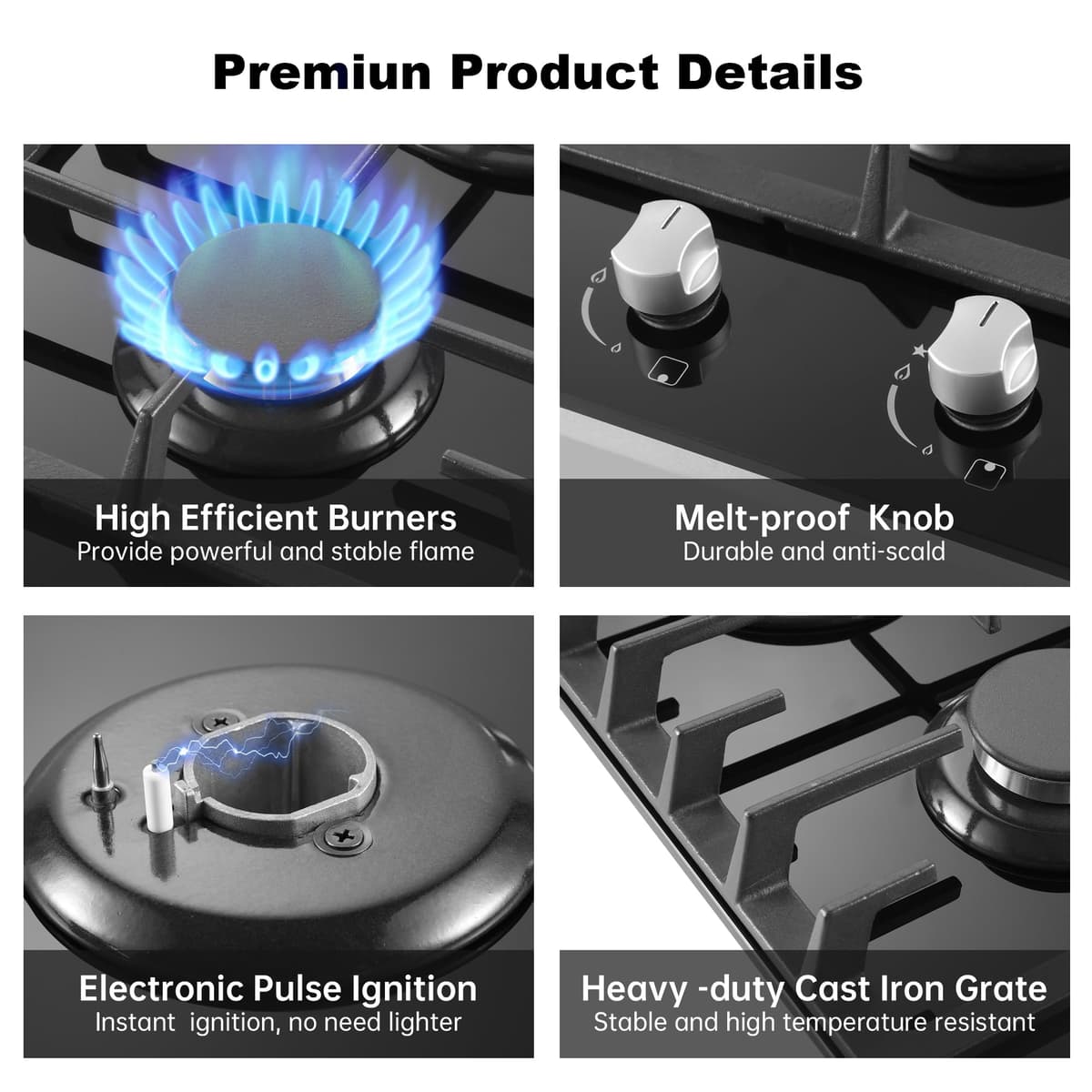 Amzgachfktch Gas Cooktop 2 Burner Propane Cooktop, 12 Inch Gas Stove Top with Thermocouple Protection, LPG/NG Dual Fuel Built-in Tempered Glass Stove for Apartment, Indoor, RV — view 4