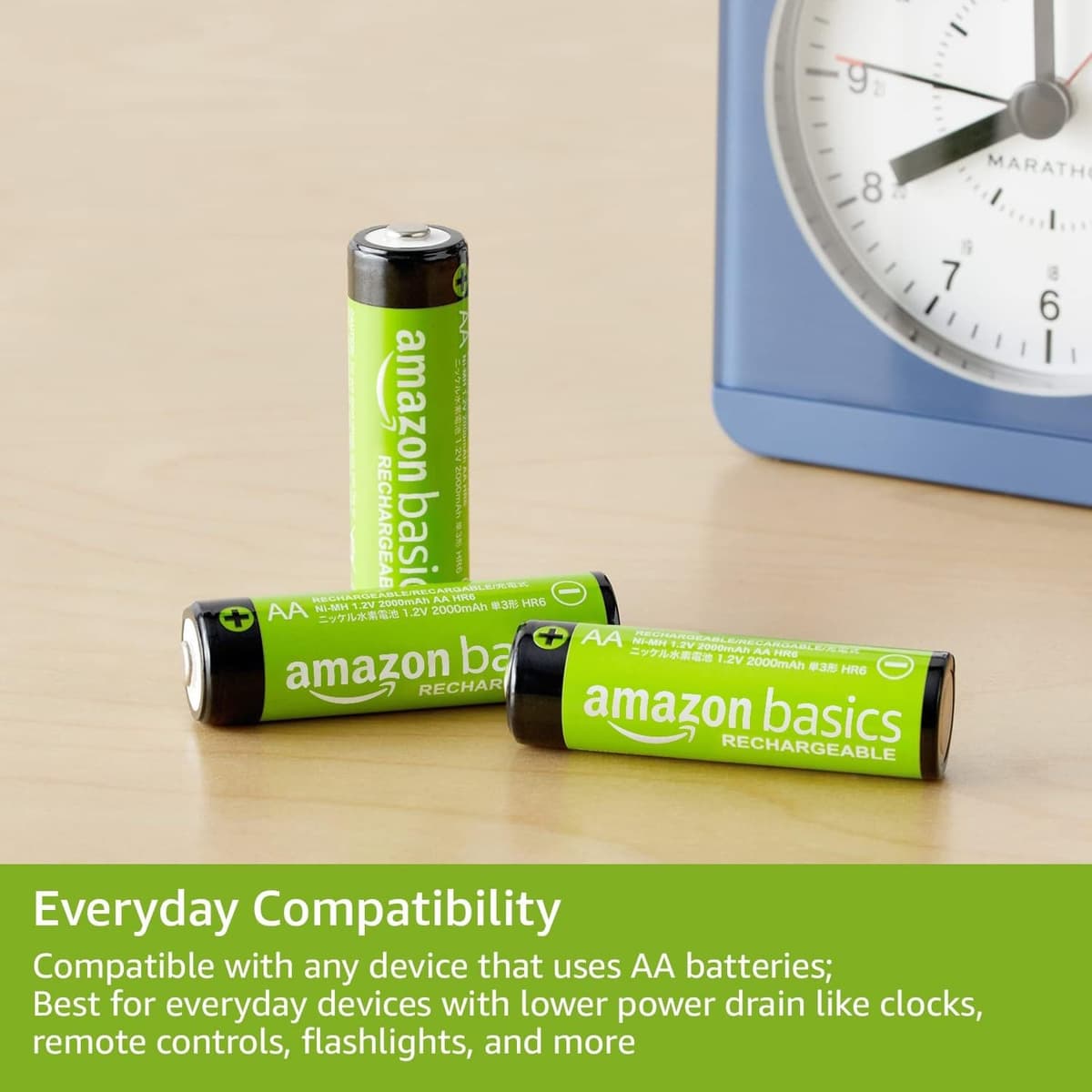 Amazon Basics 4-Pack Rechargeable AA NiMH Batteries, 2000 mAh, 1.2V, Recharge up to 1000x Times, Pre-Charged — view 3