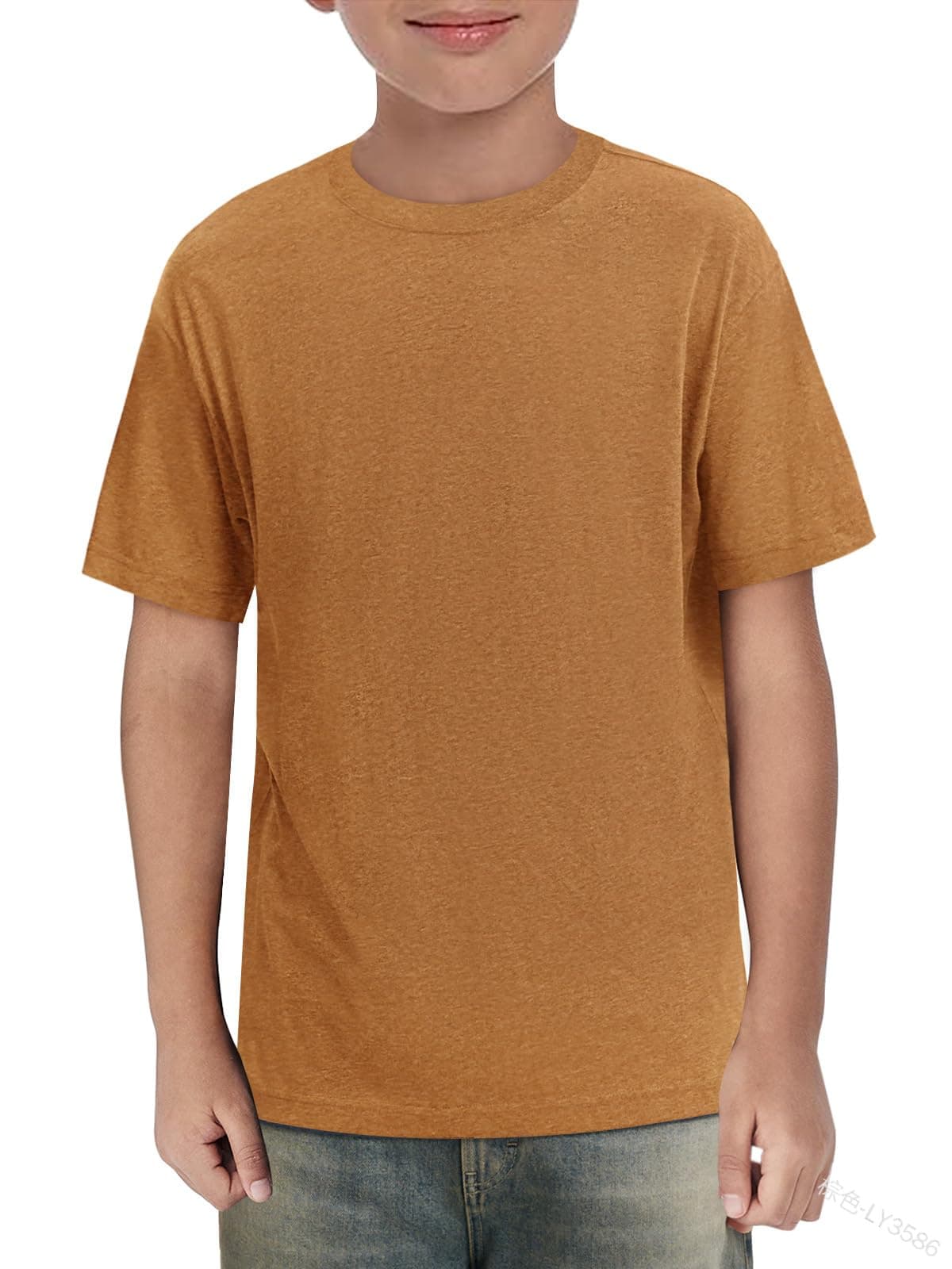 Haloumoning Camiseta de verano de manga corta para niños, cuello redondo, lisa, ligera, informal, deportiva, básica, 5-14 años — view 12