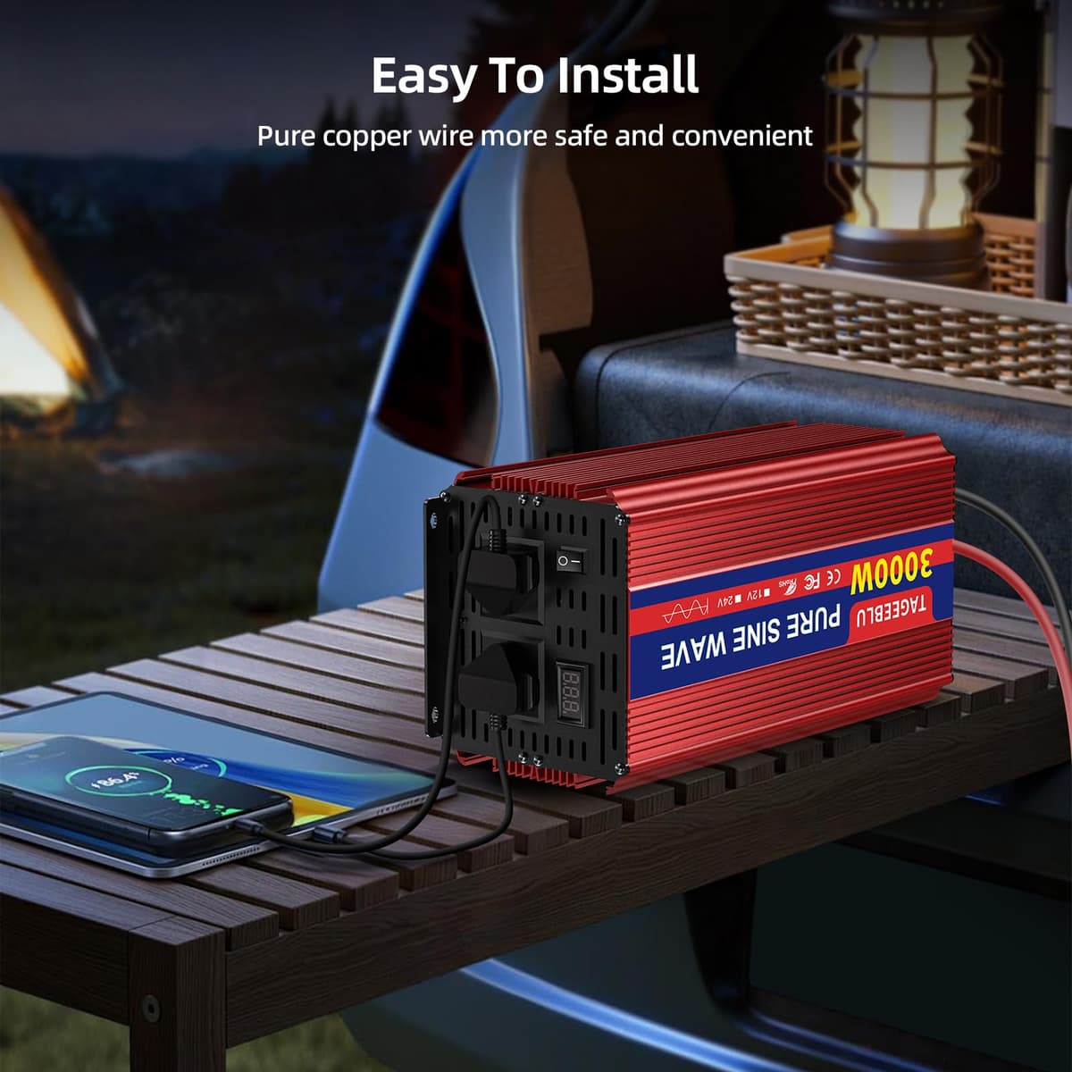 Pure Sine Wave Power Inverter 3000w DC 24V to AC 240V Voltage Converter with 2 AC Outlets,Digital display screen,for Motorhomes,Trucks,Boats,Camping,6000W Peak Power — view 4