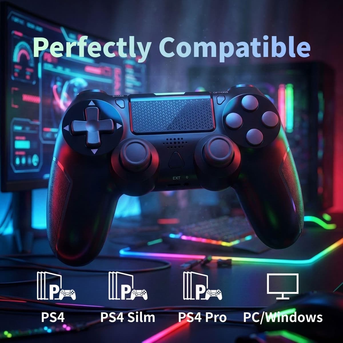 BJXOZ Wireless Controller for PS4, Gamepad with Type-C Port/Hyper-Sensitive 360° Sticks/Vibration/Ergonomic Grip/Speaker/6-Axis Sensor/Audio Jack/Multi Touch Pad, for PS4/Slim/Pro/PC — view 7