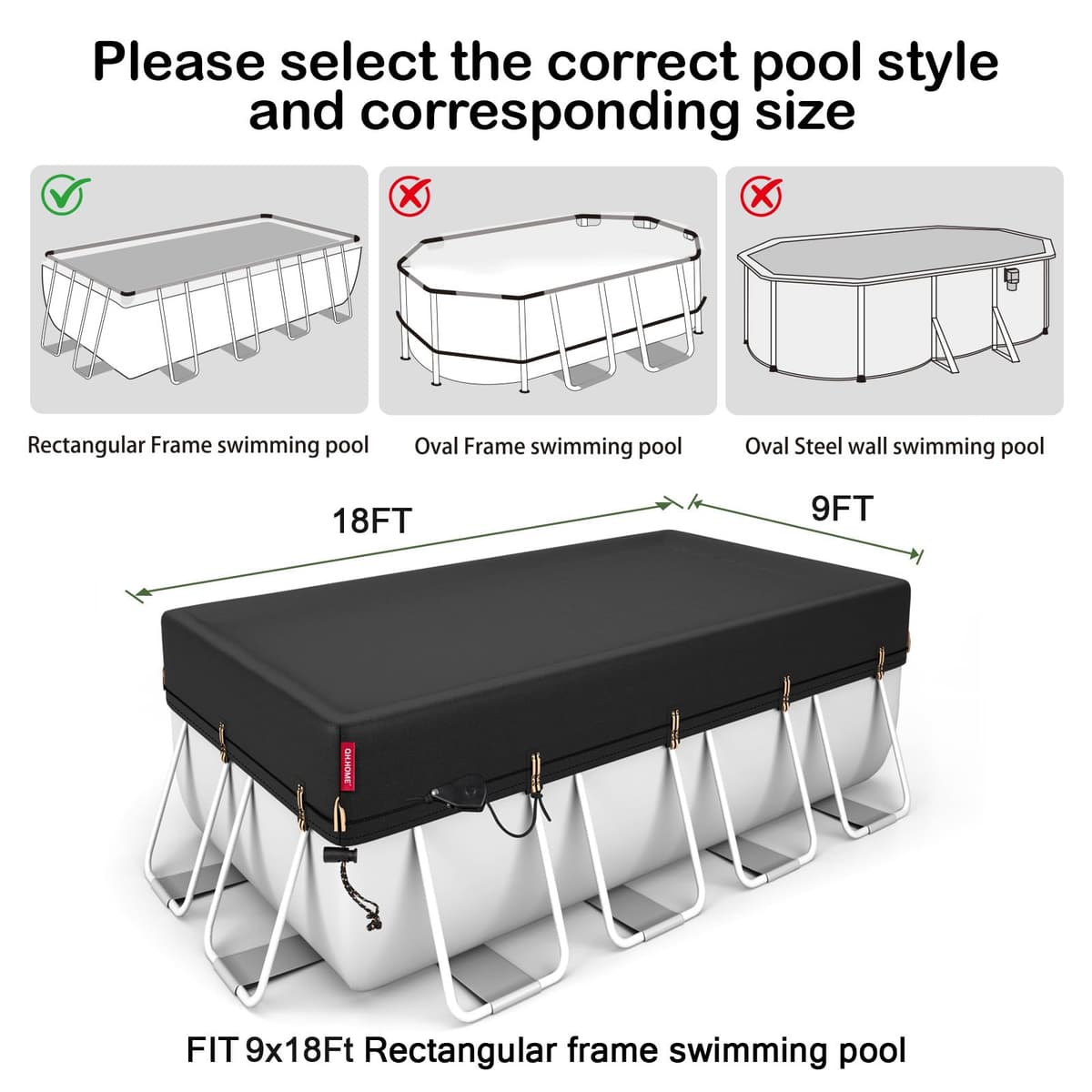 QH.HOME [2025 Upgraded Ultimate Windproof] 9x18 Ft Rectangular Pool Cover with Fast Tightening Patented Ratchet,Rectangle Pool Cover for Above Ground Pools with Weight-Bearing Rings — view 2