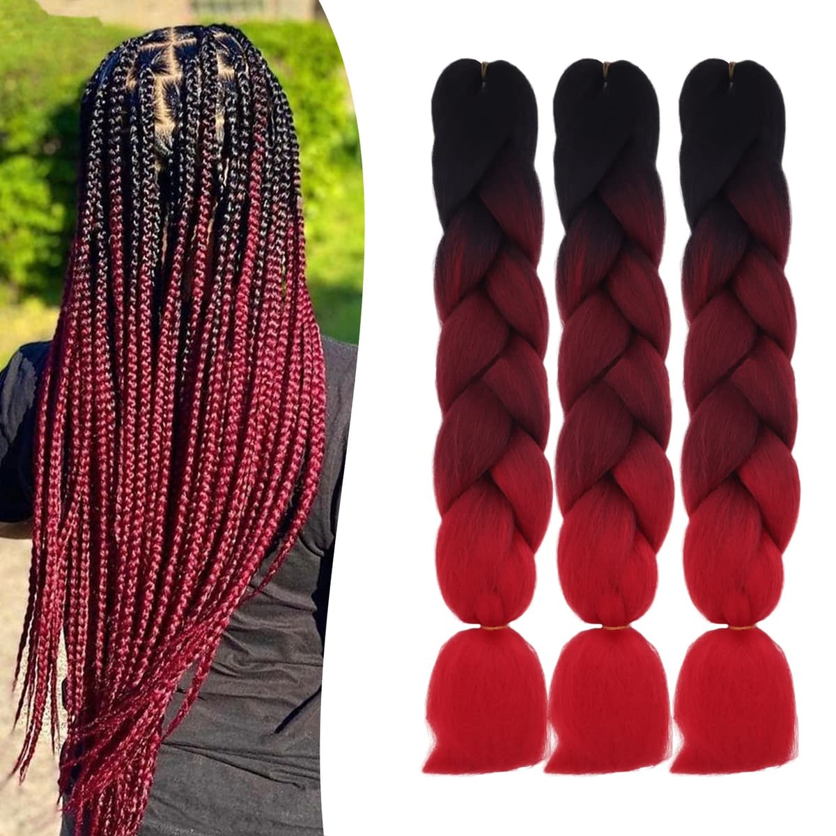 24" Braiding Hair Extension Jumbo Braids Synthetic 3bundles/pack Crochet Hair Afro Box Braid Heat Resistent (Dark Purple) — view 49
