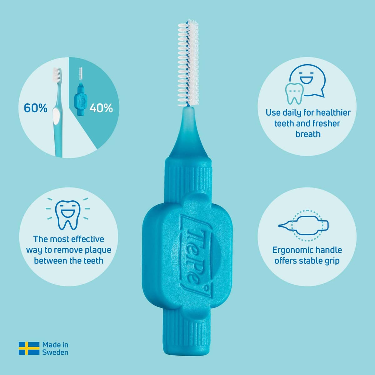 TePe Interdental Brush, Original, Yellow, 0.7mm/ISO 4, 8pcs, efficient Cleaning Between Teeth, Plaque Remover and Dental flosser for Small Gaps — view 7