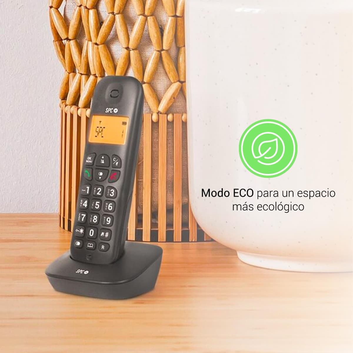 SPC Air – Teléfono Fijo inalámbrico con Pantalla iluminada, identificador de Llamadas, Agenda 20 contactos, Modo Mute, 5 melodías Disponibles, compatibilidad Gap y Modo Eco - Negro — view 4