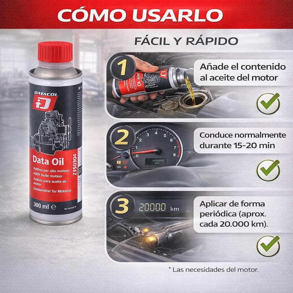 Datacol Aditivo para Aceite de Motor Data Oil 300 ml – Antihumo y Anticonsumo | Tratamiento para Motor, Reduce Ruido, Mejora Lubricación y Protección | Gasolina y Diésel con DPF (1) — view 5