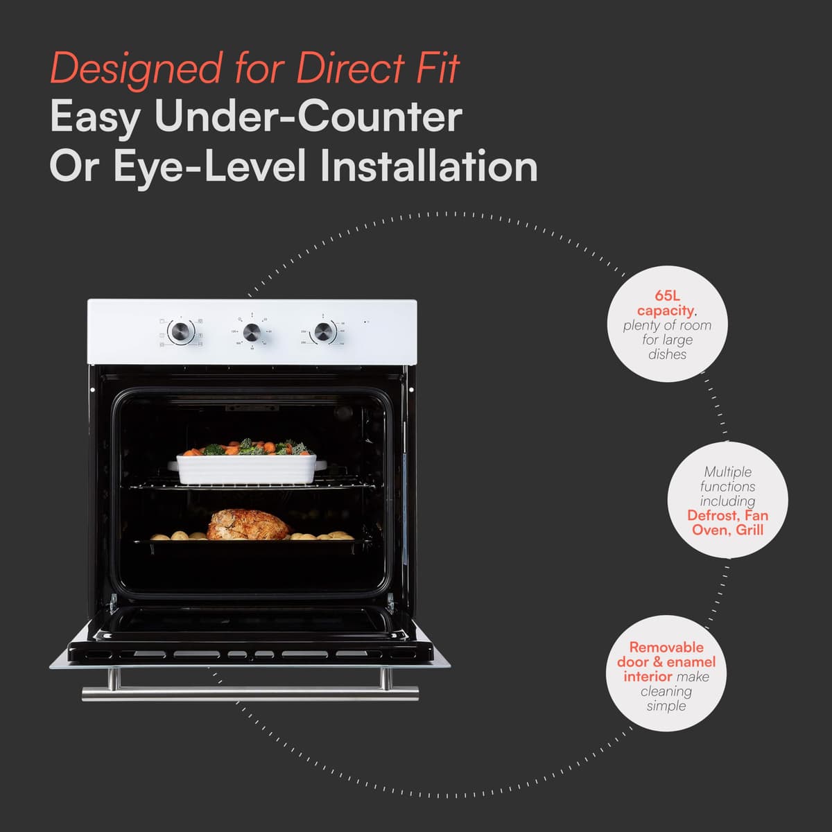 Cookology COF600WH 60cm White Built-in Single Electric Fan Forced Oven & timer — view 2