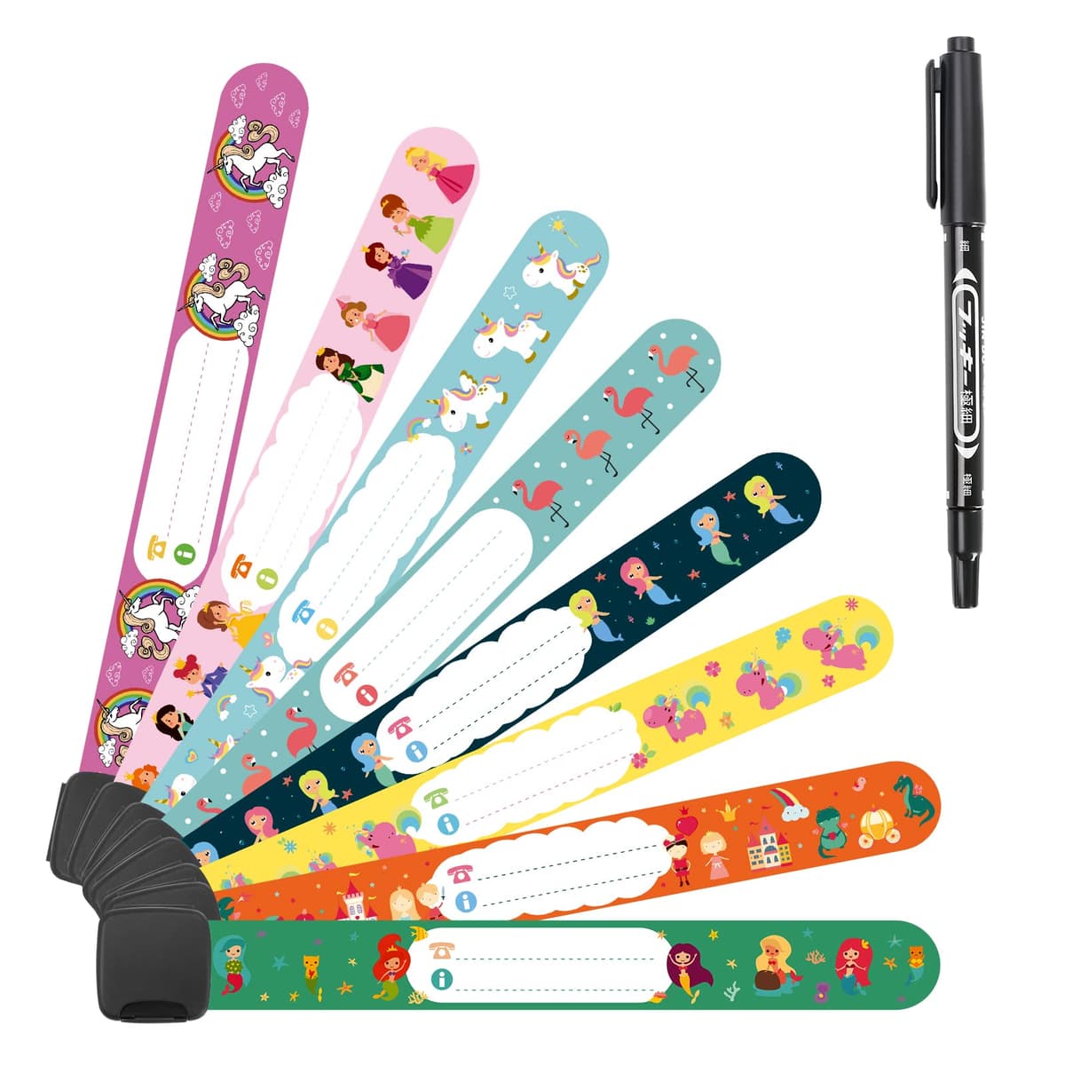 Vicloon Pulsera Identificativa Niños + Marcador, 8 piezas Pulsera Seguridad Anti perdida Pulsera de Emergencia Impermeable Reutilizable para Niños Niñas Bebé Arneses de seguridad Bebé — view 9