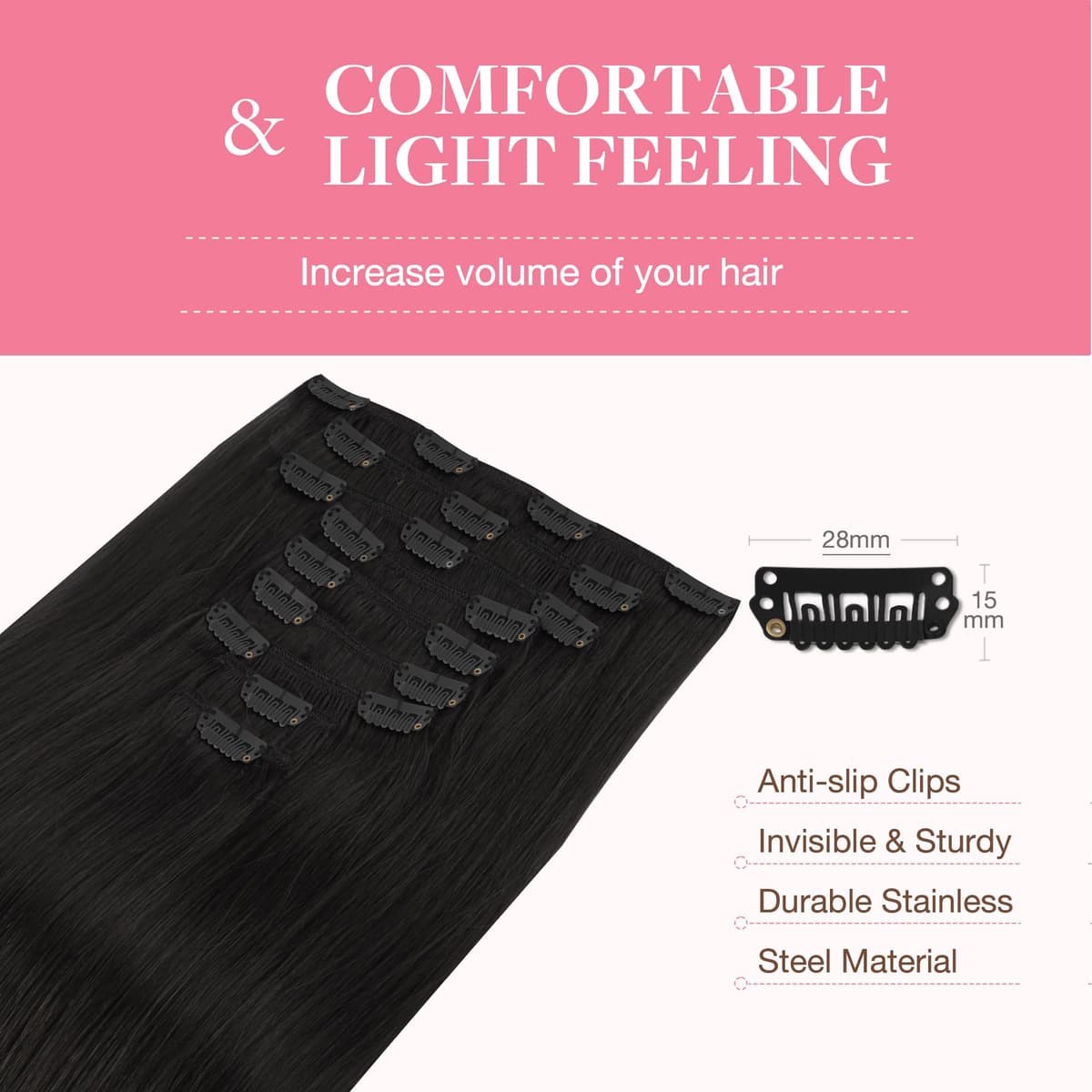 GOO GOO Clip in Hair Extensions Human Hair, 18inch 150g 9Pcs, #2 Dark Brown, Hair extensions for women, Human Hair Extensions Clip in — view 322