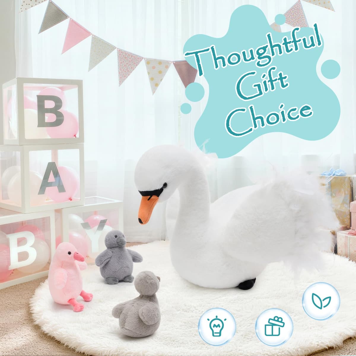 MorisMos Big Swan Teddy Soft Toy, 40cm Cuddly Fluffy Mommy with 3 Babies Inside, Plush Stuffed Animal Teddy Gift for Kids Birthday Deco — view 5