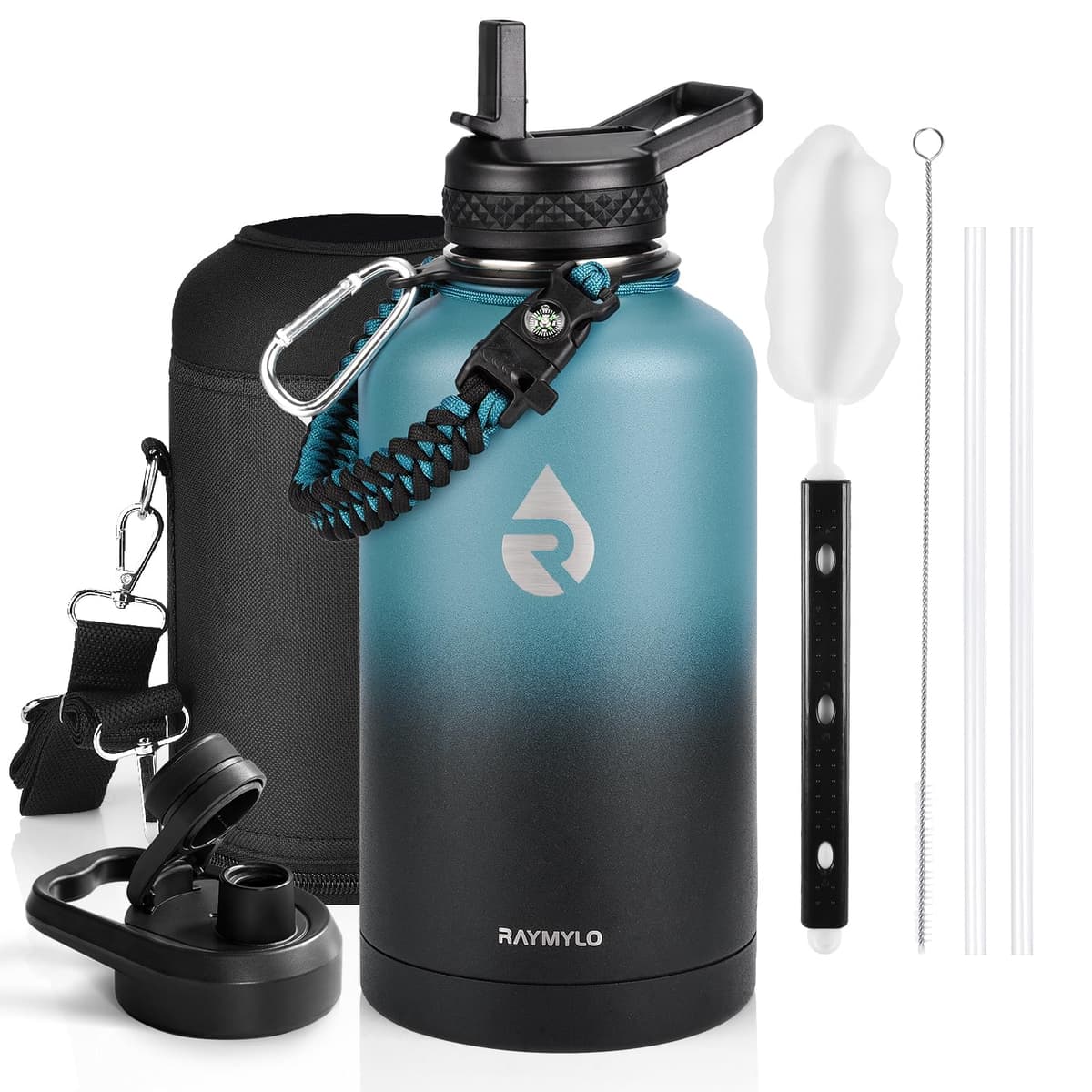 RAYMYLO One Gallon Water Bottle Insulated, Triple Walled Vacuum Stainless Steel (Cold for 48 Hrs), Leak Proof & Non-BPA, Large Water Flask Jug with Paracord Handle & Straw Spout Lids — view 62