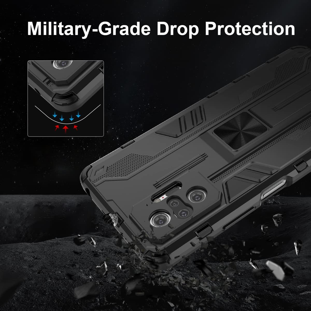 Funda para CMF Phone 2 Pro, Carcasa Antigolpes con Soporte anular metálico, Case Protectora de Grado Militar, Negro — view 1162