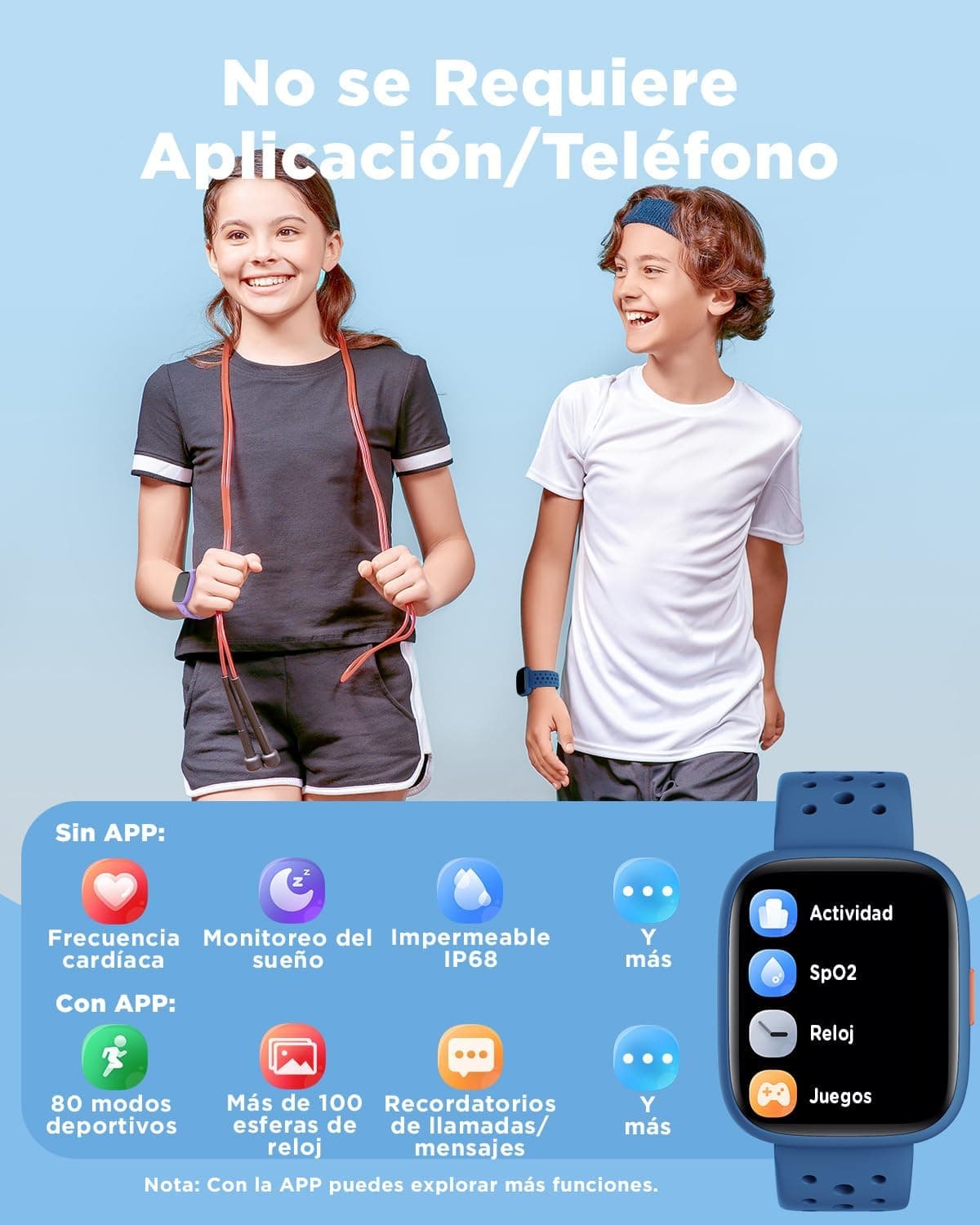 BIGGERFIVE Smart Watch for Kids, 1.8" Fitness Tracker Watch Pedometer, Heart Rate, Sleep Monitor, IP68 Waterproof, Calorie Step Counter, Puzzle Games with/Without APP for Girls Boys Teens 5-16, Blue