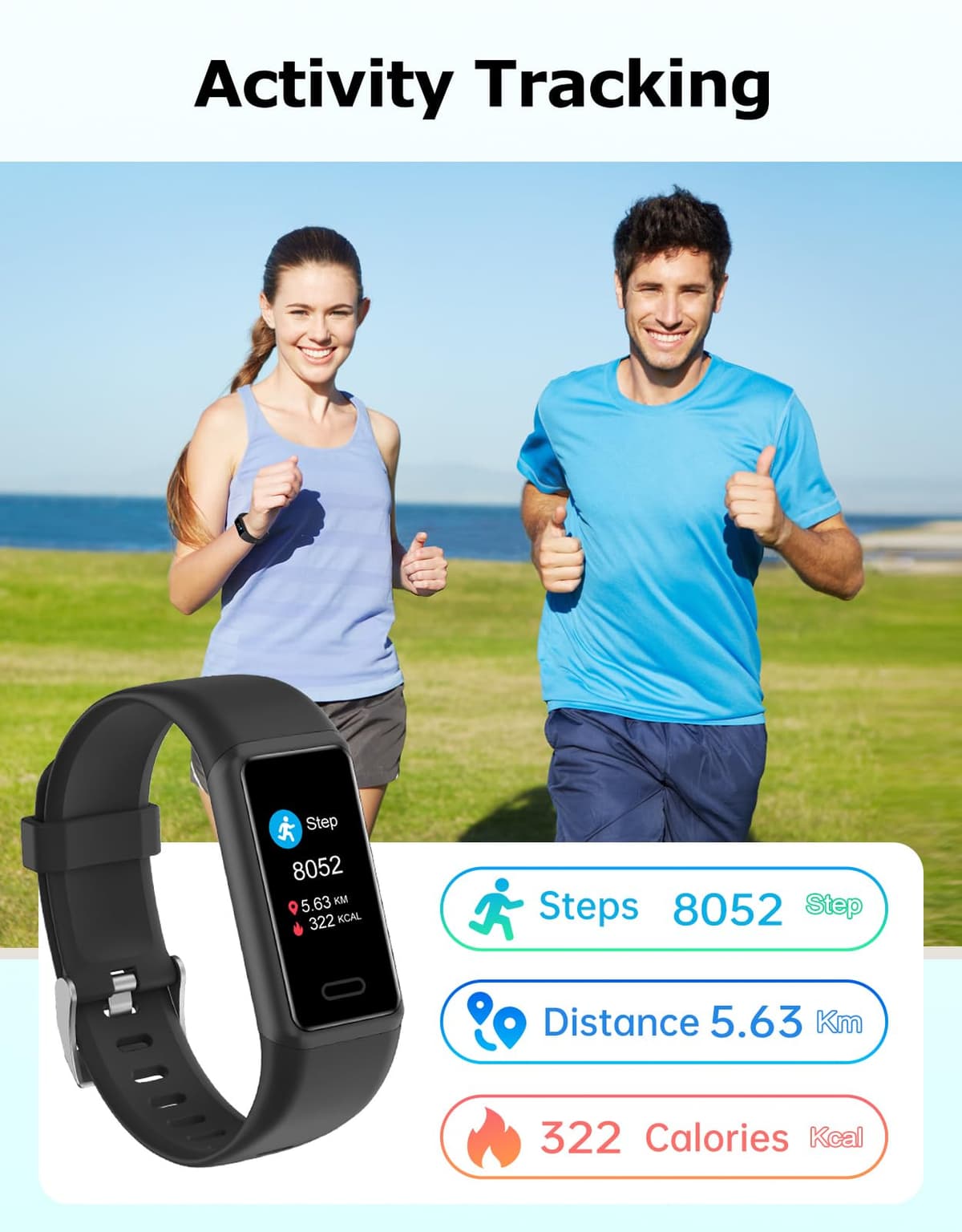 Cloudpoem Fitness Watch with Heart Rate,Sleep Monitor,Step Counter,Calorie Counter,IP68 Waterproof Fitness Tracker with Pedometer for Women Men,SMS/SNS/Call Notification for Android iOS Smartphones — view 4