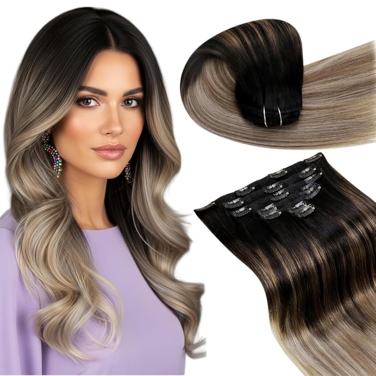 LaaVoo Hair Extensions Clip in Real Human Hair Brown Clip in Hair Extensions Dark Brown Remy Straight Hair Full Head Double Weft 80g 5pcs 14 Inch #4 — view 83