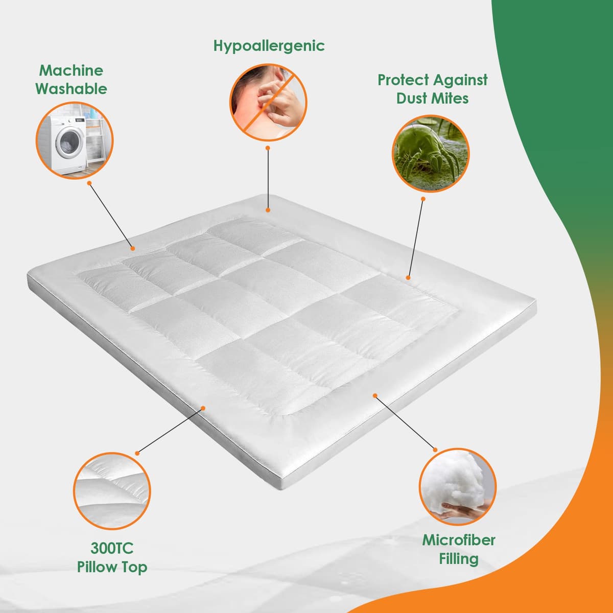 II II HOTEL QUALITY(Microlite) MICRO FIBER MATTRESS TOPPER THICK 5 CM, BOX STITCHED IN, ANTI ALLERGENIC Double(137X190cm) — view 2