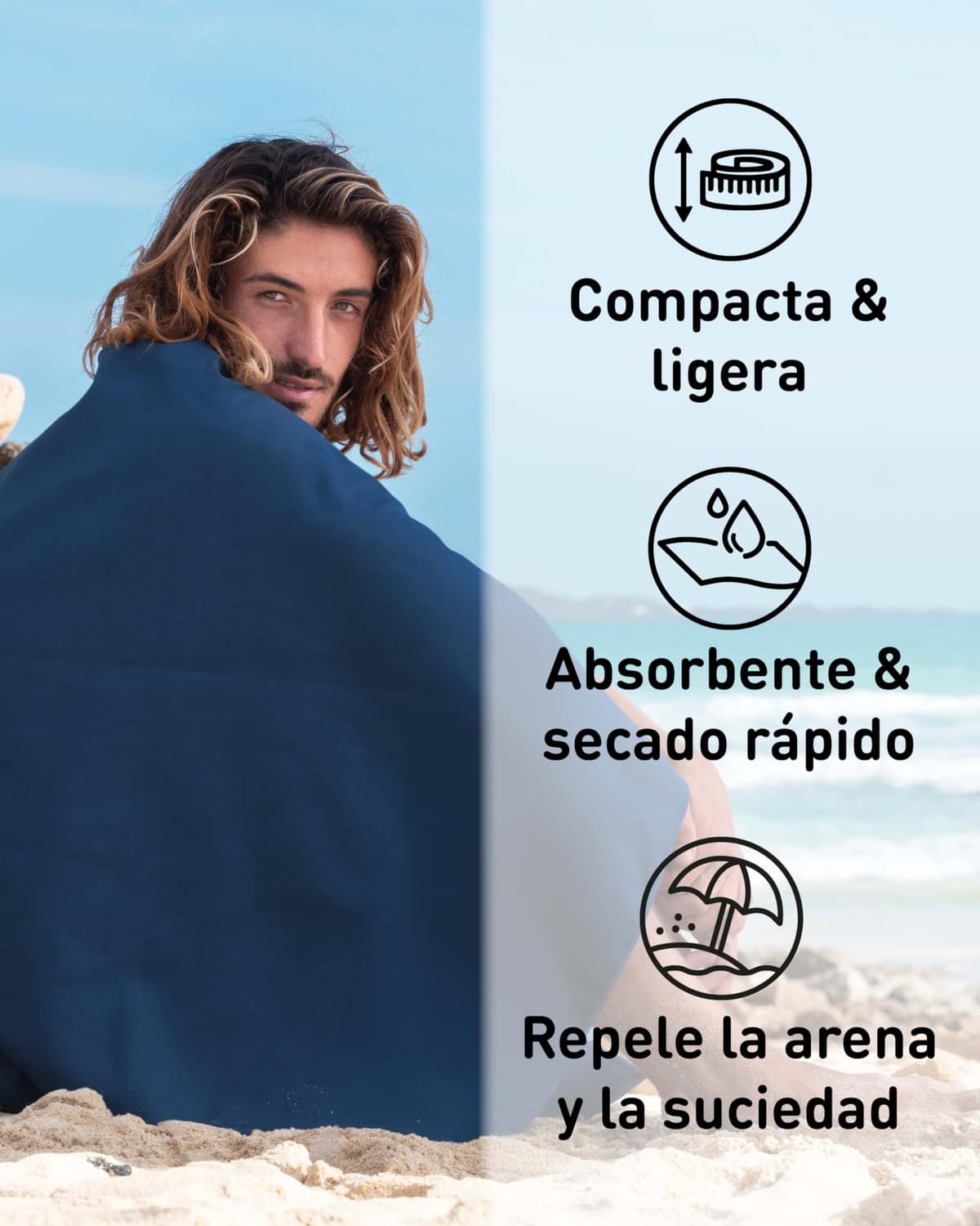 Fit-Flip Toalla Microfibra - para el Gimnasio y la Playa - compacta, Ultraligera, Grande y de Secado rápido - Toallas microfibras de Natacion, Gym, Viaje y Piscina — view 2