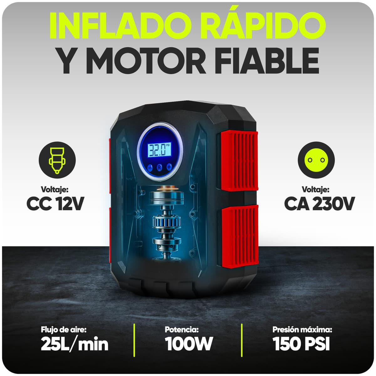 FORTEM Inflador de Ruedas de Coche, Compresor de Aire - Manómetro Digital, Autobombeo, Parada Automática - Bolsa de Transporte — view 5