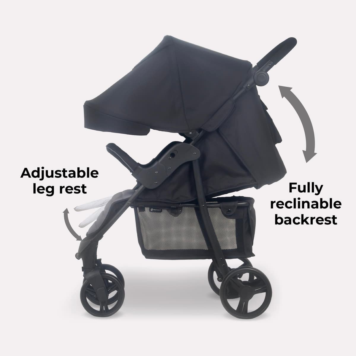 My Babiie MB30 Pushchair – from Birth to 4 Years (22kg), Easy Compact Fold, Large Shopping Basket, Adjustable Handle, Stroller Includes Cup Holder, Rain Cover – Black & Grey — view 4