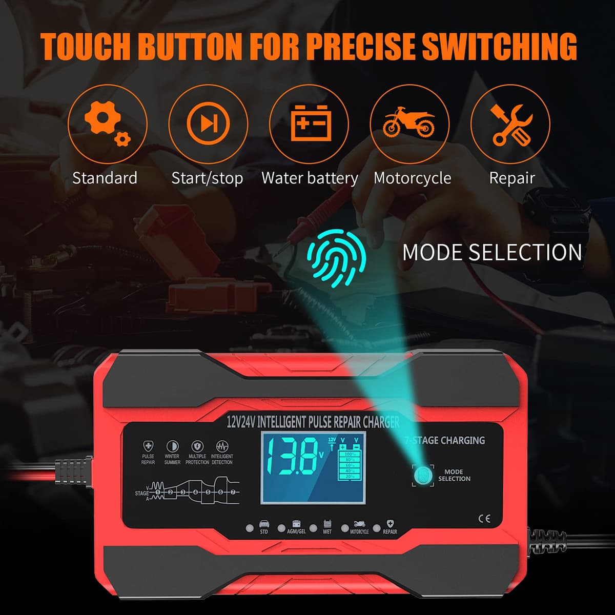 YONHAN Battery Charger 10-Amp 12V and 24V Fully-Automatic Smart Car Battery Charger, Battery Maintainer Trickle Charger, and Battery Desulfator with Temperature Compensation — view 4