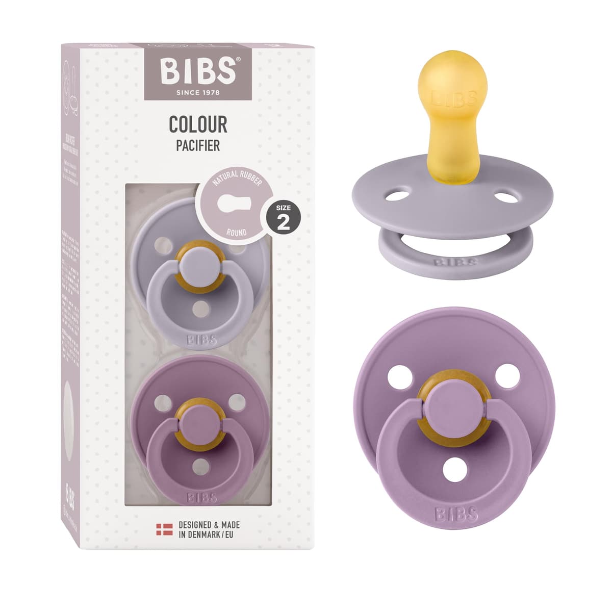 BIBS Colour Soother 2-Pack, BPA Free Dummy Pacifier, Round Nipple. Natural Rubber Latex, Size 2 (6-18 Months), Sky Blue/Steel Blue — view 112