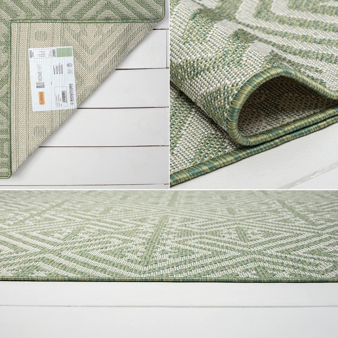 homeart Outdoor Rugs | Easy-Cleaning Indoor & Outdoor Area Rugs for Porch, Deck, Balcony, Garden, Picnic, Kitchen, Hallway | UV & Weather-Resistant Large Patio Rug Mats | Green Cream, 80 x 150 cm — view 6