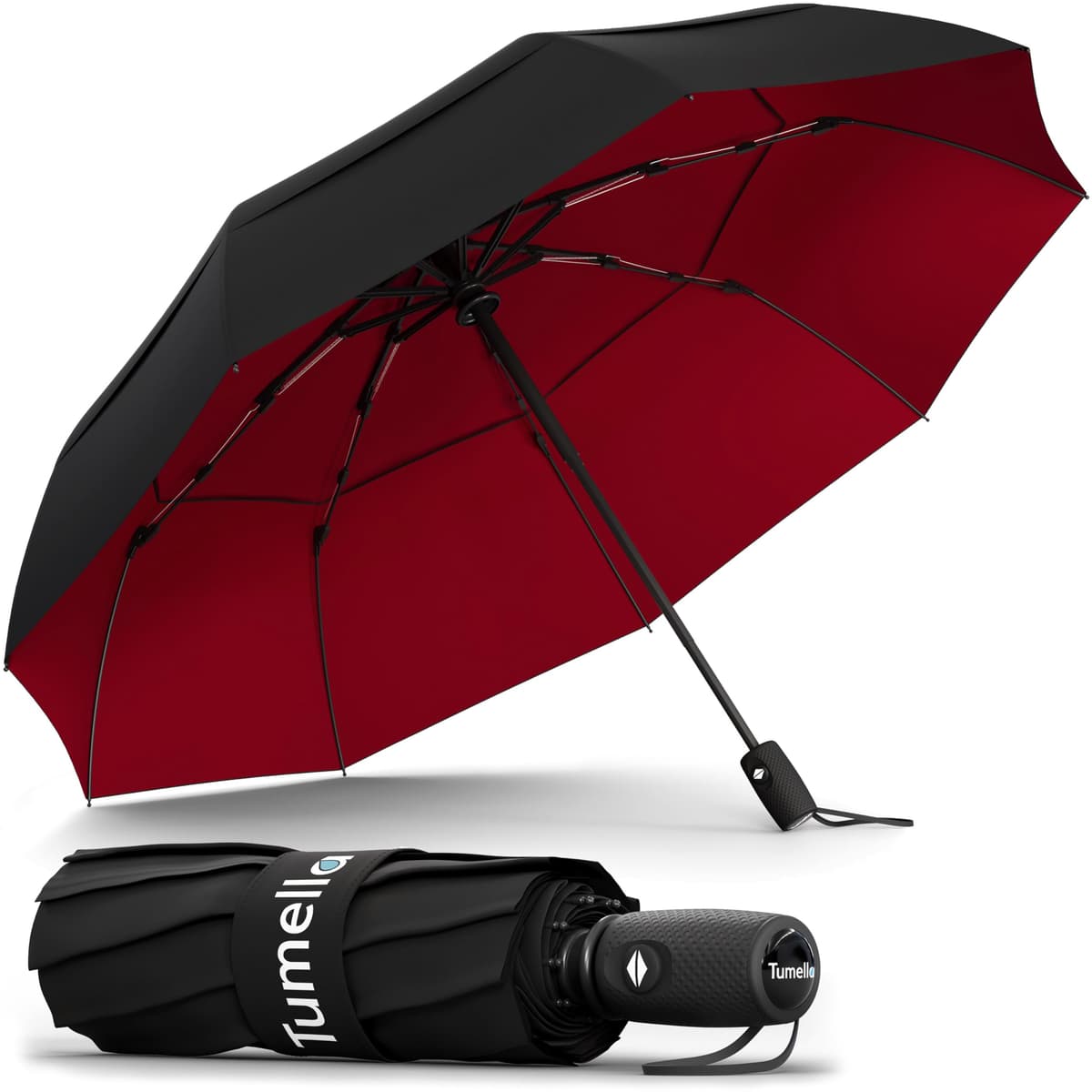 TUMELLA Strongest Windproof Travel Umbrella (Compact, Superior & Beautiful), Small Strong but Light Portable and Automatic Folding Rain Umbrella, Durable Premium Grip, Fits Car & Backpack Black — view 24