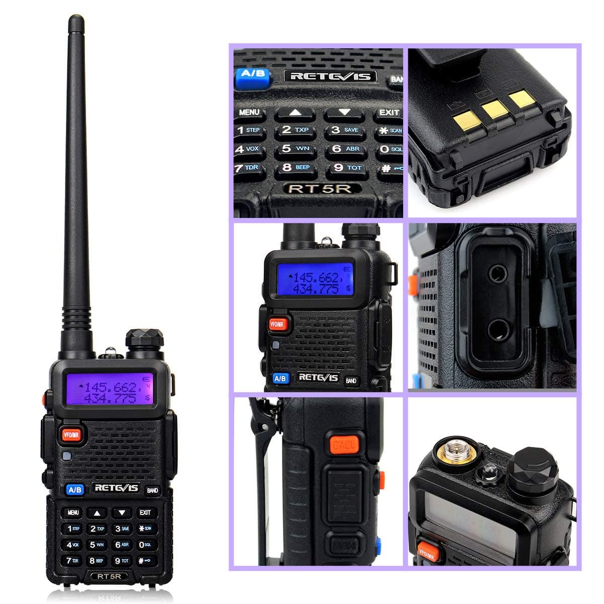 Retevis RT5R Walkie Talkie Largo Alcance, Doble Banda Emisora Radioaficionado, Chirp, 128 Canales Emisora, FM, Type-C, Walkie Talkie Profesional para Alarma de Emergencia(Negro, 1 Pieza) — view 3