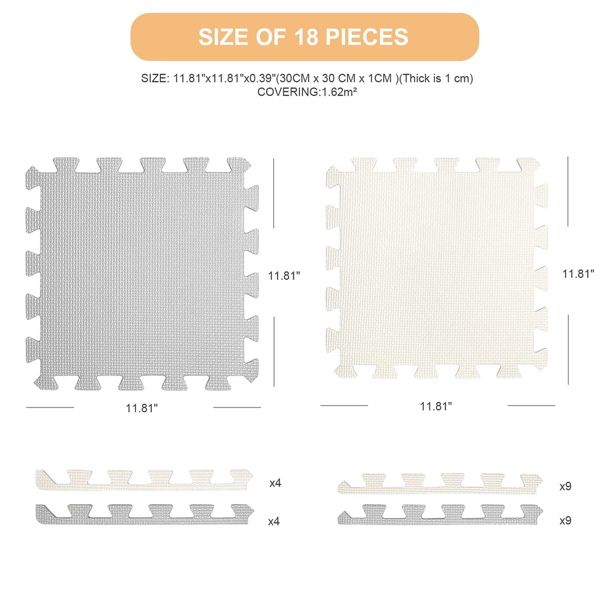 LIVINGbasics Baby Play Mat, 1cm Cushioned 18 pcs Puzzle EVA Foam Exercise Play Mat 1.62 Sqm Coverage Interlocking Floor Tiles, Portable Crawling Floor Mats for Kids Toddler — view 2