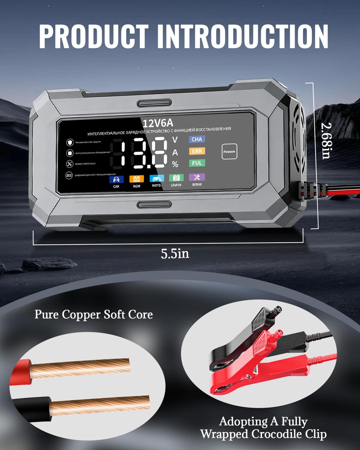Car Battery Charger & Trickle Charger for Car Battery with Pulse Repair & Digital Display, Compatible with CAR AGM MOTO LiFePO4 Batteries — view 3