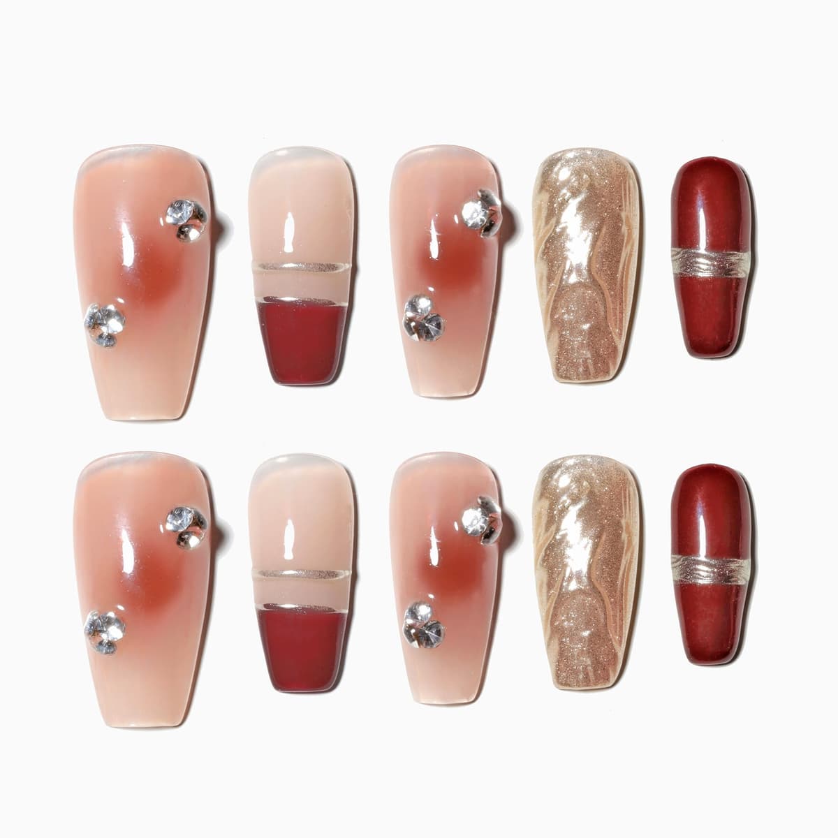 Sun&Beam Nails Handmade Press On Nail Long Coffin Ballerina Pink Flower Acrylic Fake Tip 3D Design Art Charms Cute with Storage Box 10 Pcs (S) — view 56