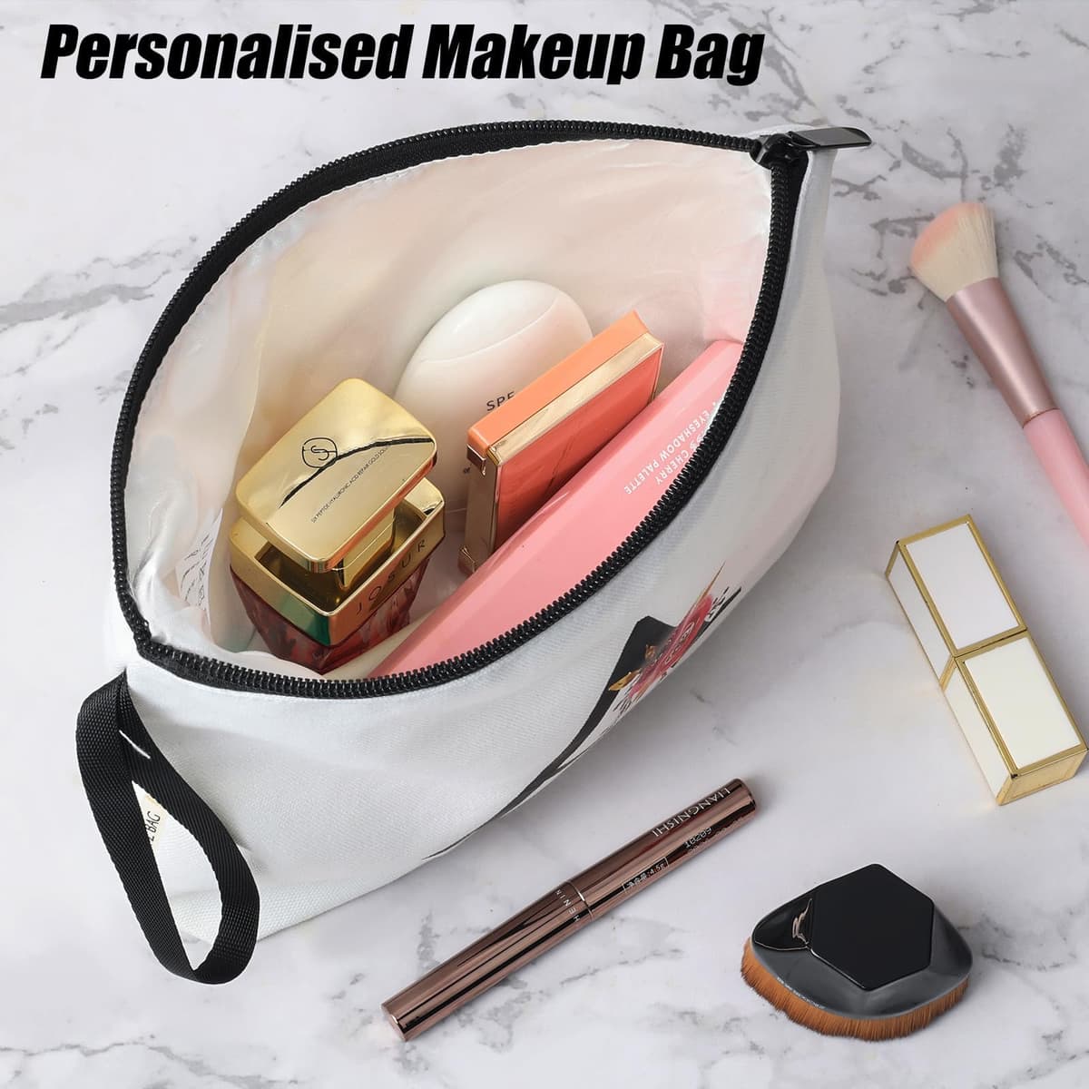 A-Z BAG Personalised Initial Makeup Bag with Floral Letter,Gifts for Women,Mum,Friend,Sister,Teenage Girls,Bridesmaid,Cosmetic Wash Bag & Toiletry Pouch,W — view 2