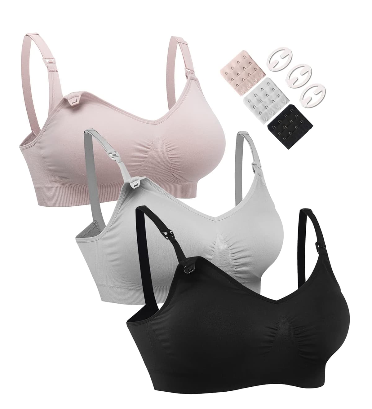 HOFISH 3PACK Full Bust Seamless Nursing Maternity Bras Bralette S-XXL with Extra Bra Extenders & Clips — view 12