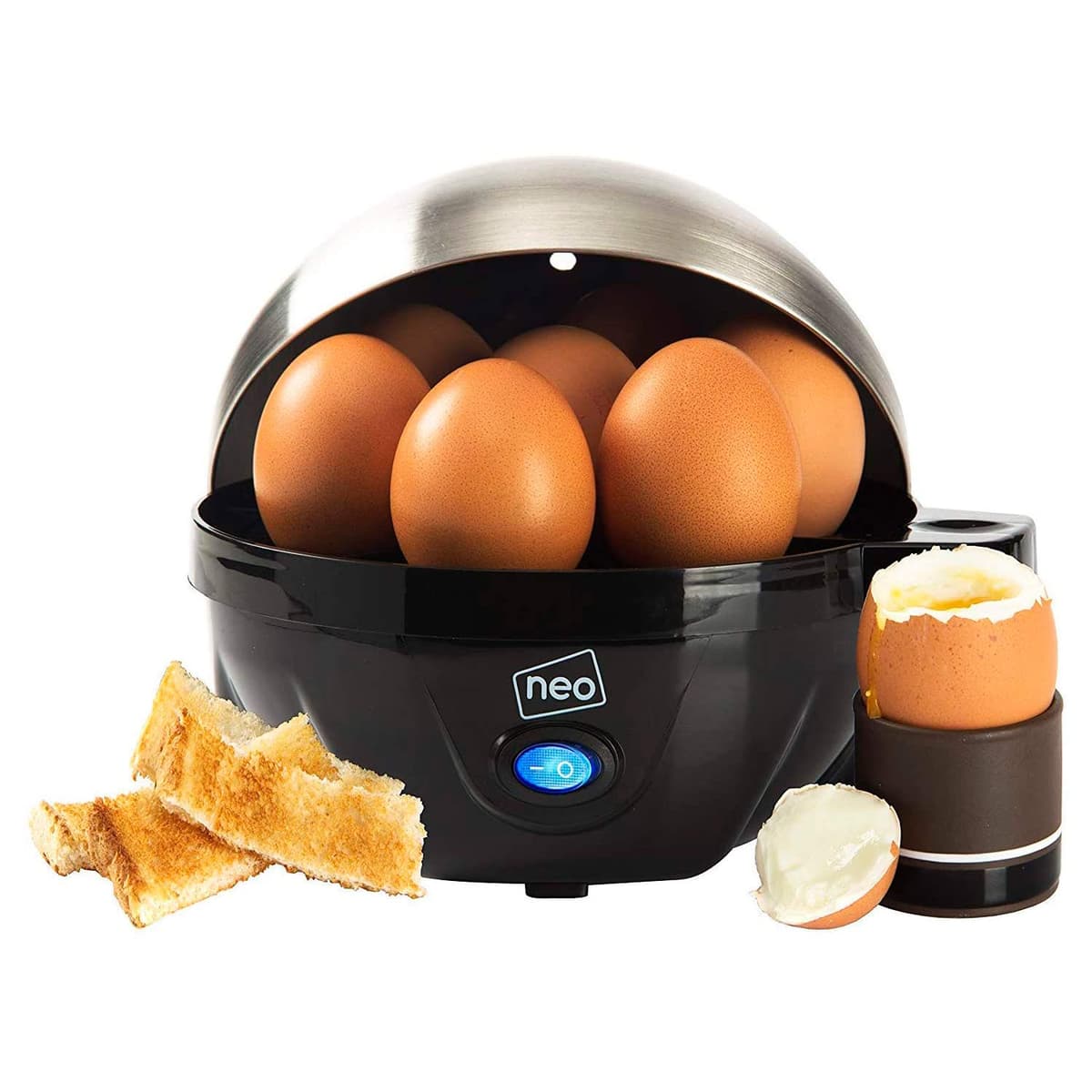 Neo 3 in 1 Durable Kitchen Electric Egg Cooker, Boiler, Poacher Poached Boiled & Omelette Maker Metal Machine Steamer with Timer (Black and Silver)
