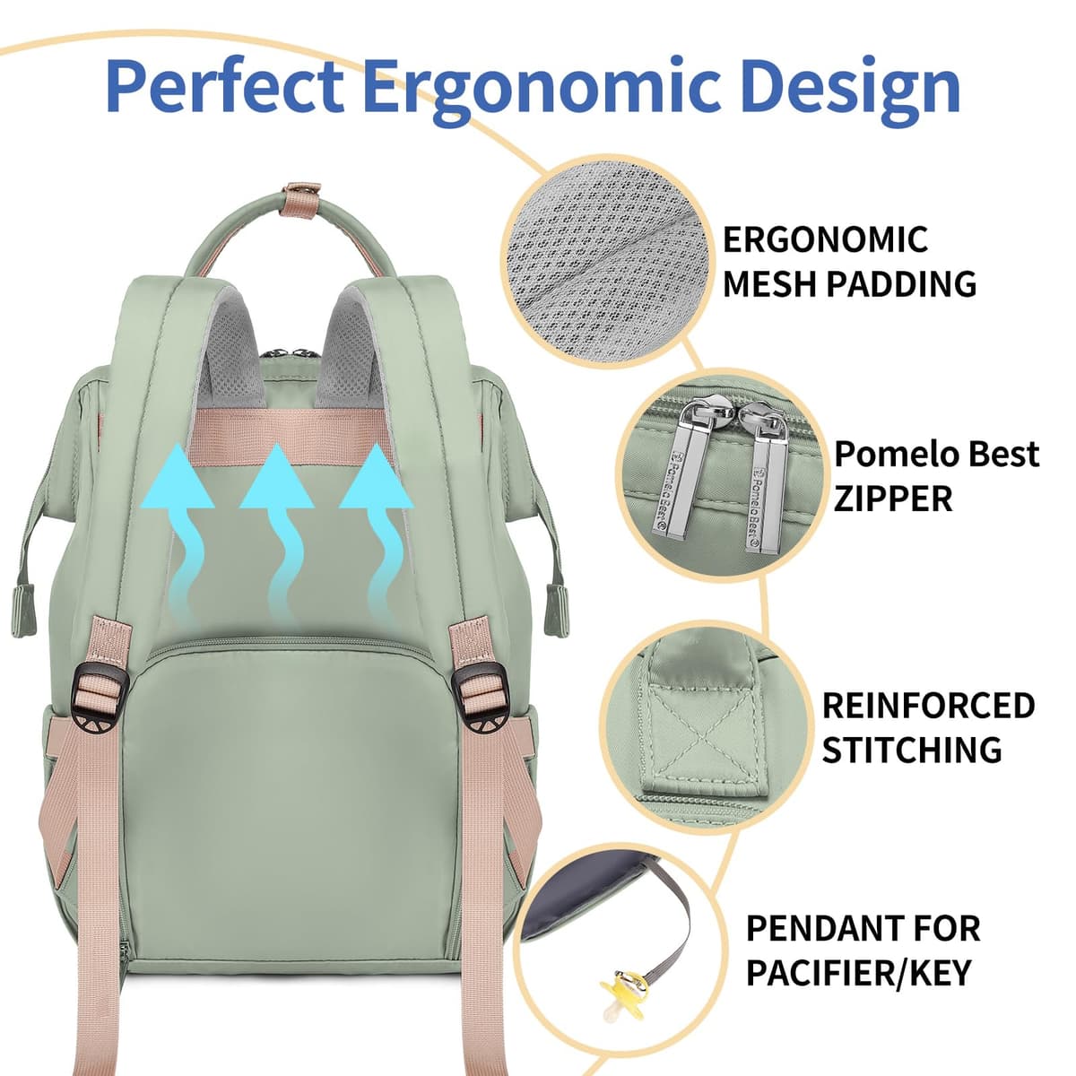 Pomelo Best Baby Changing Backpack Stylish Multifunctional Large Nappy Baby Bag with Changing Mat and Stroller Straps — view 4