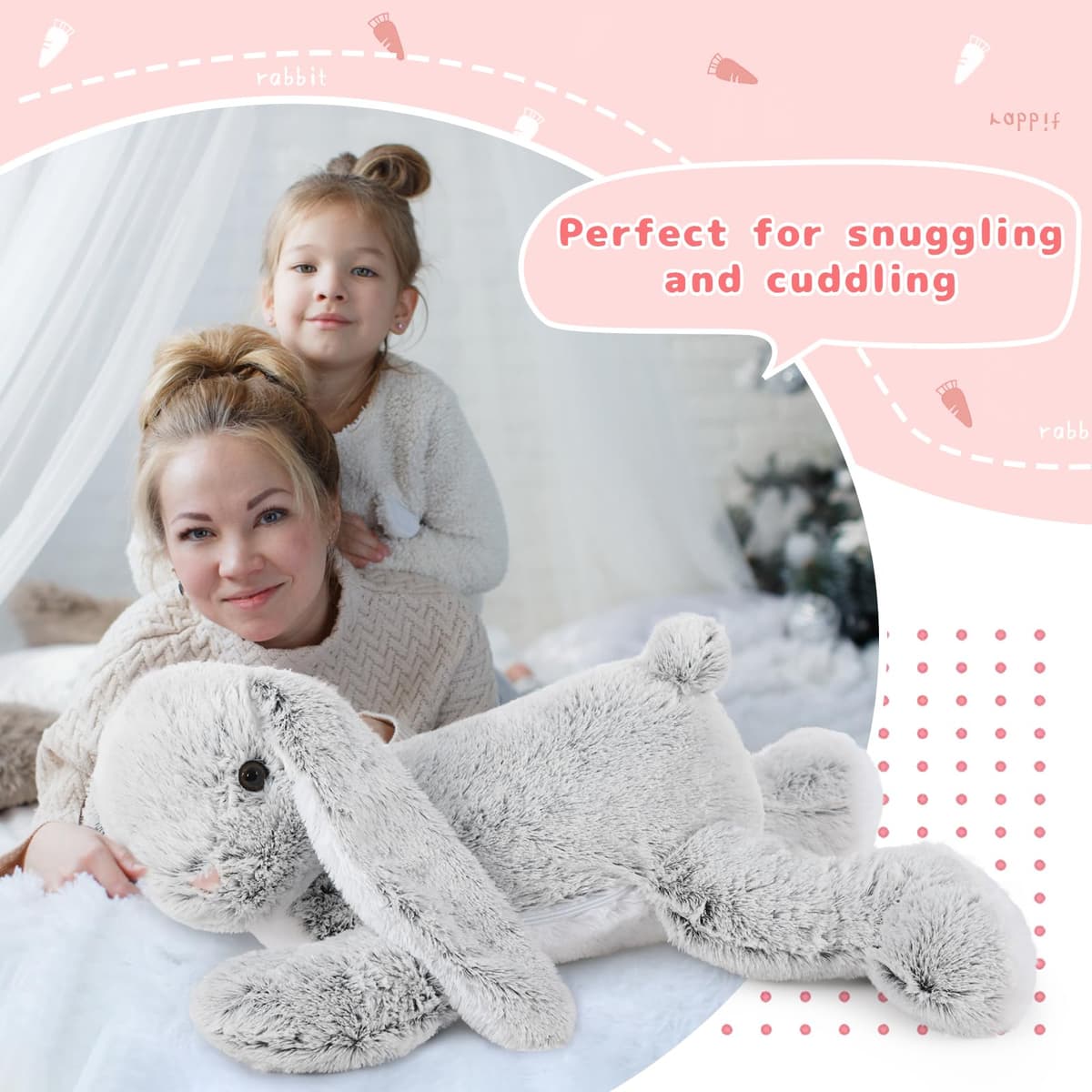 MorisMos Giant Easter Bunny Teddy Soft Toy, 60cm Cuddly Rabbit Teddy with 3 Baby Inside, Big Fluffy Bunny Stuffed Animals Gift for Kids Girlfriend Birthday Easter Decorations — view 9