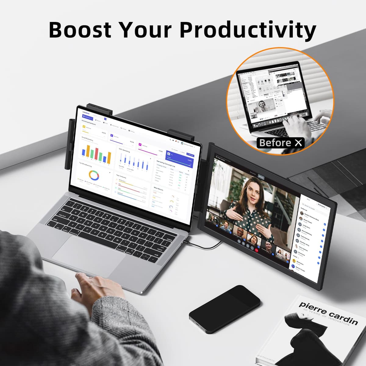 Laptop Screen Extender, 14" 1080P Portable Monitor, Type-C HDMI Plug and Play for 13.3" - 16.1" Laptops, 270° Rotation Attachment Display for Windows/MacOS/Chrome Laptop Phone — view 4