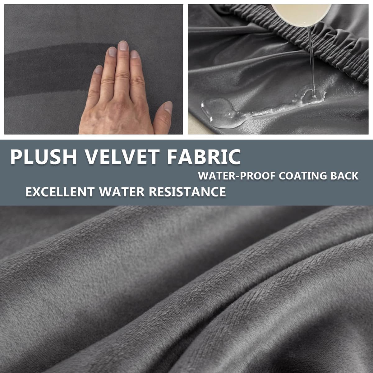 Caravan Seat Covers Waterproof Velvet, Motorhome Seat Cover with Elastic-band and Lacing, RV Sofa Cushion Cover for camper (Dark grey,W 100-125 cm, D 55-65 cm) — view 4