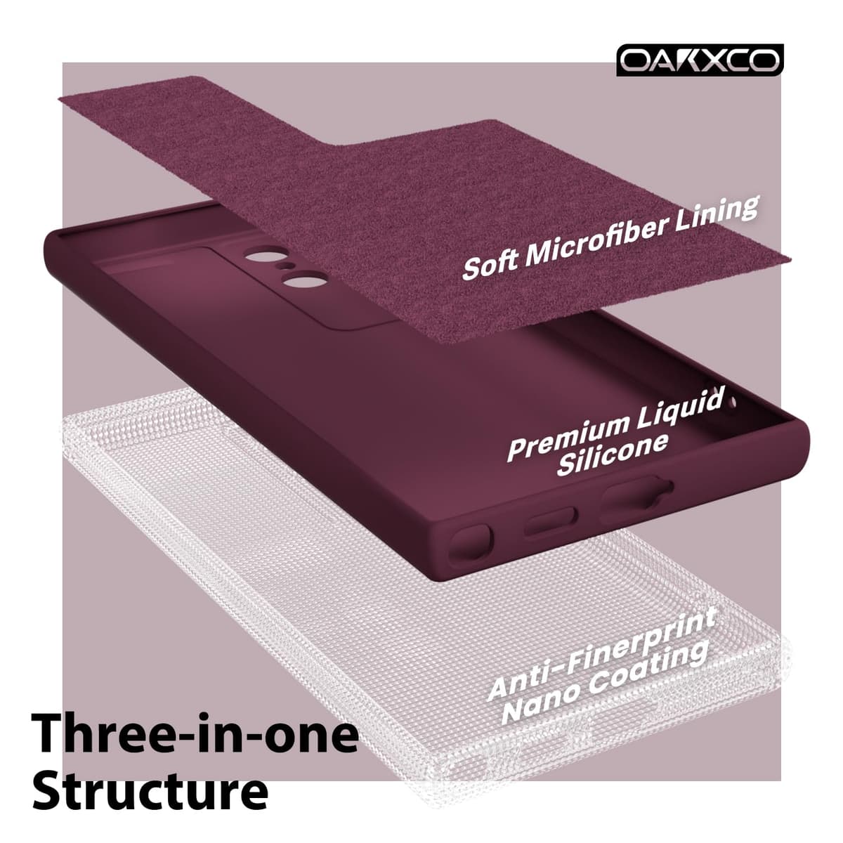oakxco for Samsung Galaxy S24 Ultra Phone Case Liquid Silicone, Thin Slim Soft Rubber Gel TPU Plain Simple Cover for Women Girl Cute, Matte Solid Color, Burgundy Plum Wine — view 5