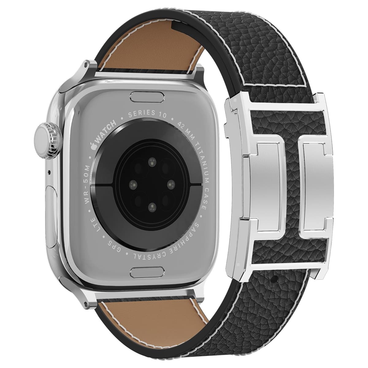 Leather Watch Band with Magnetic Buckle,Dressy Apple Watch Ultra Leather Band Rugged Durable Replacement Strap for Men & Women — view 15