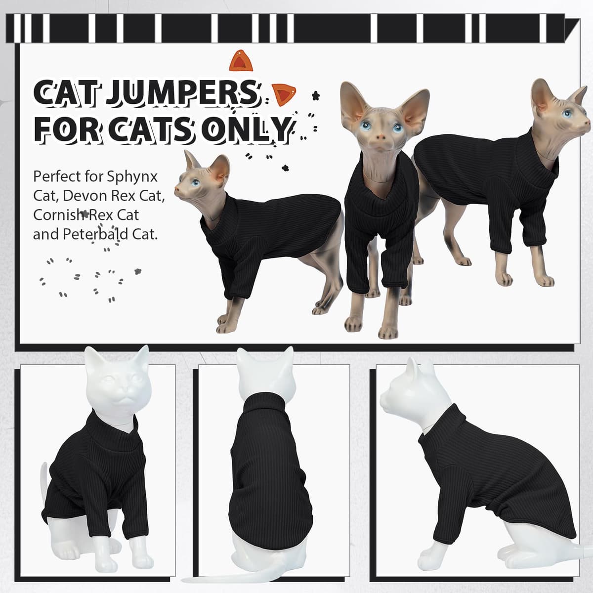 Hairless Cats Vest Turtleneck Sweater, Breathable Cat Wear Shirt Clothes, Pullover Kitten T-Shirts with Sleeves, Cat's Pajamas Jumpsuit for Sphynx, Cornish Rex, Devon Peterbald, Green — view 3