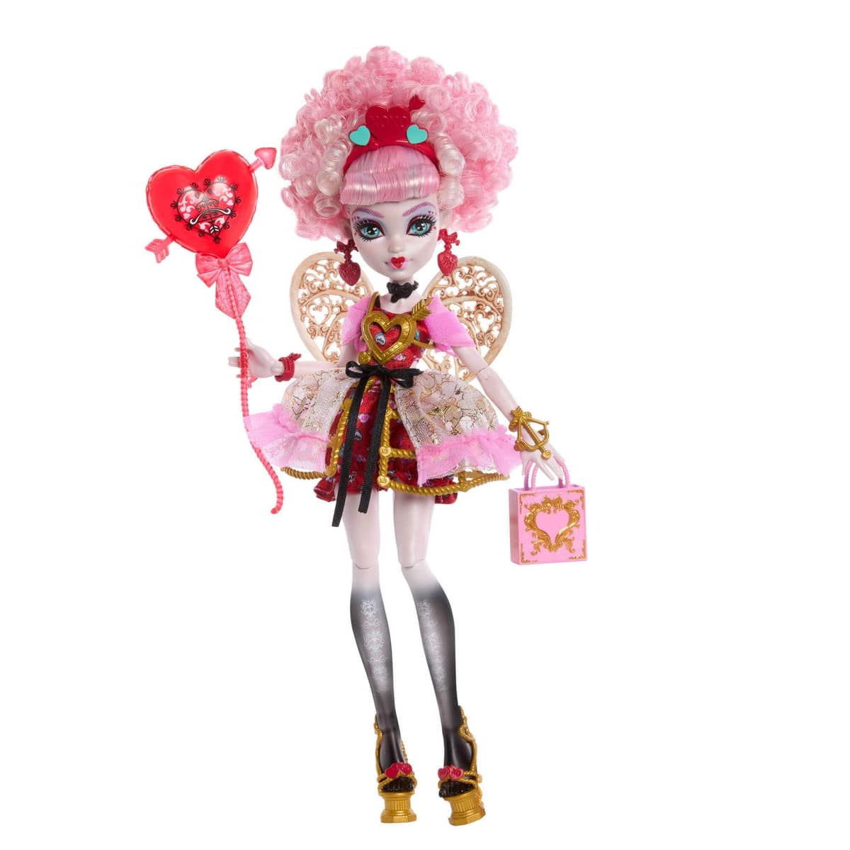 Monster High Cumplespantos Cleo De Nile Muñeca con vestido de fiesta dorado y accesorios temáticos como una invitación, un globo, un regalo, un pintalabios y mucho más, JBG76 — view 9